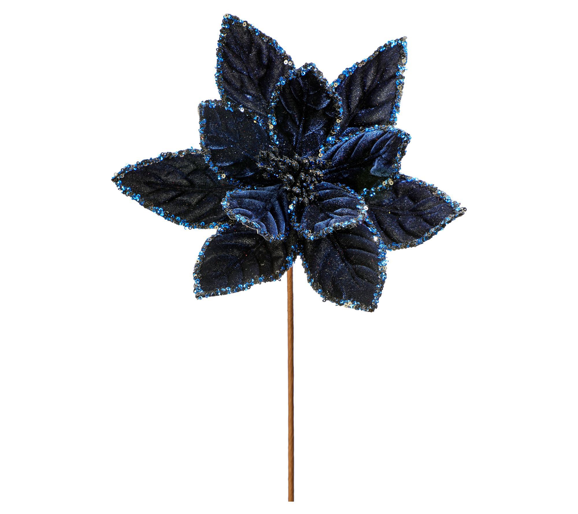 Valerie Parr Hill Set of (4) 24" Sequins Edge Poinsettia Stem