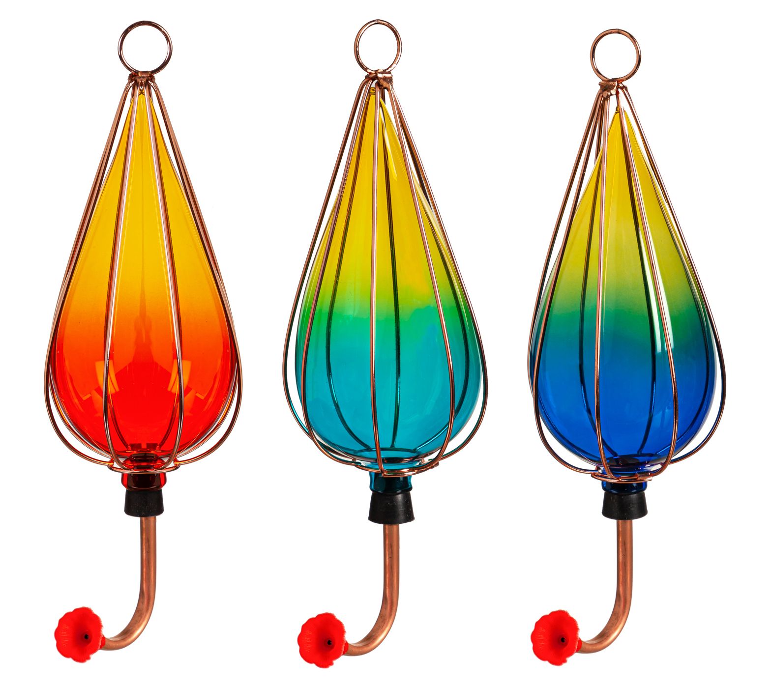 Evergreen Set of 3 Ombre Art Glass Hummingbirdeeder