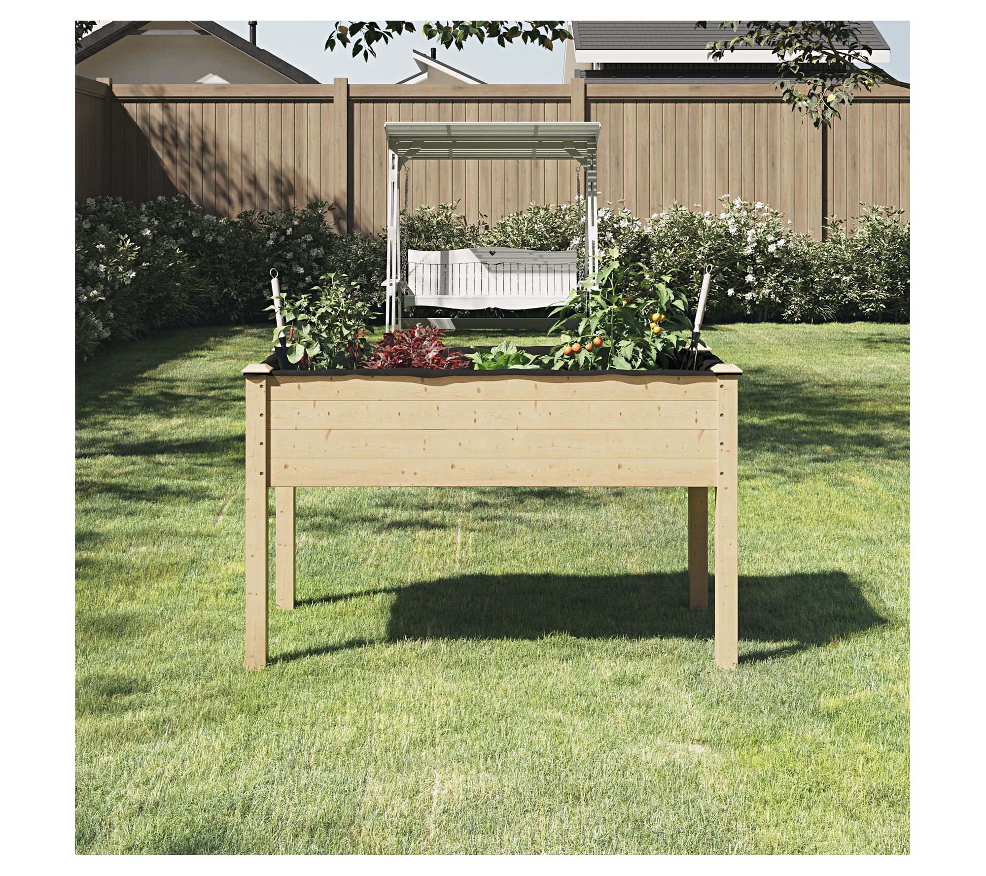 Home-Complete Raised Garden Bed Wood Planter Box with Liner