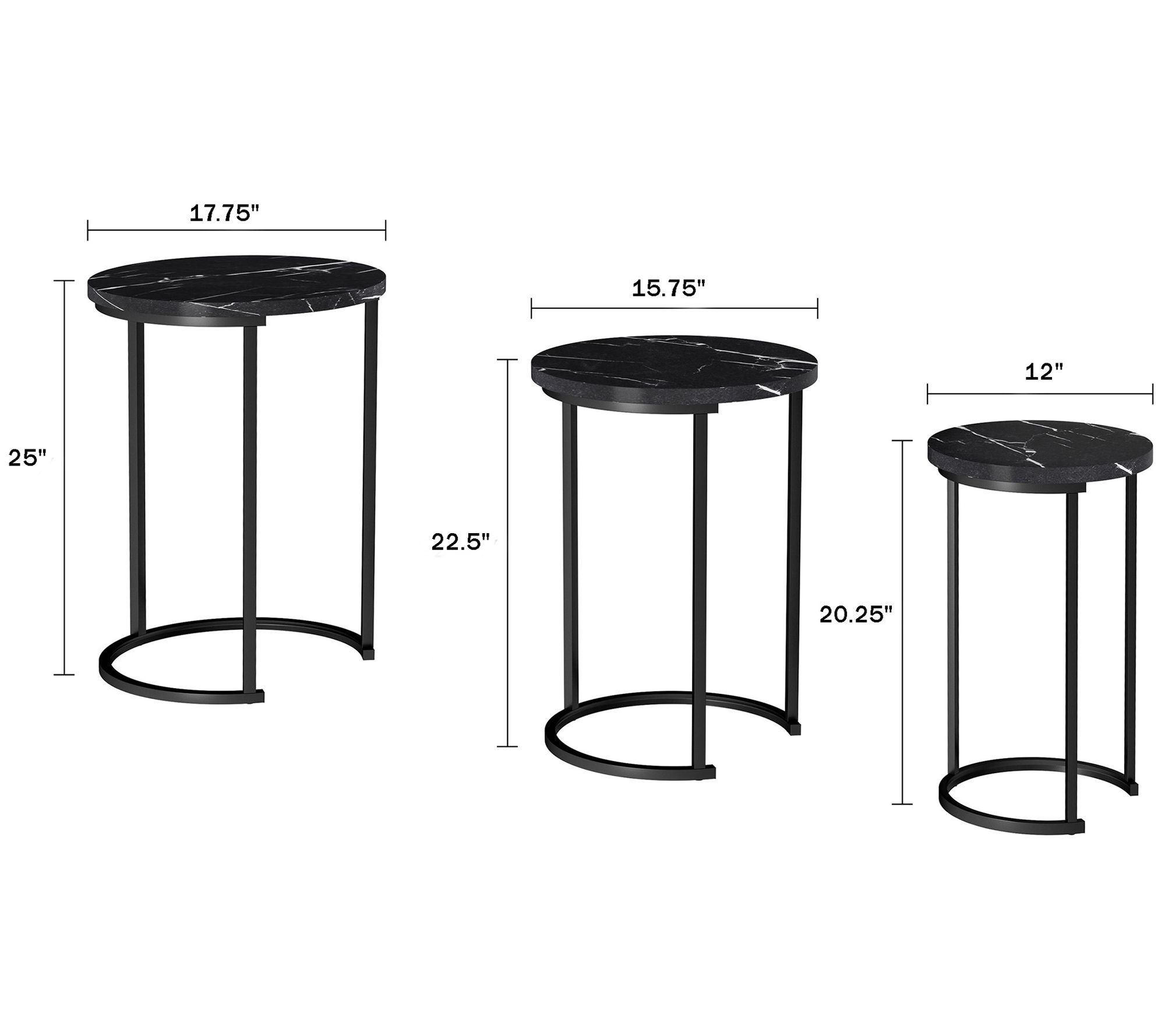 Lavish Home 3 Round End Tables Modern Faux Marbe Top