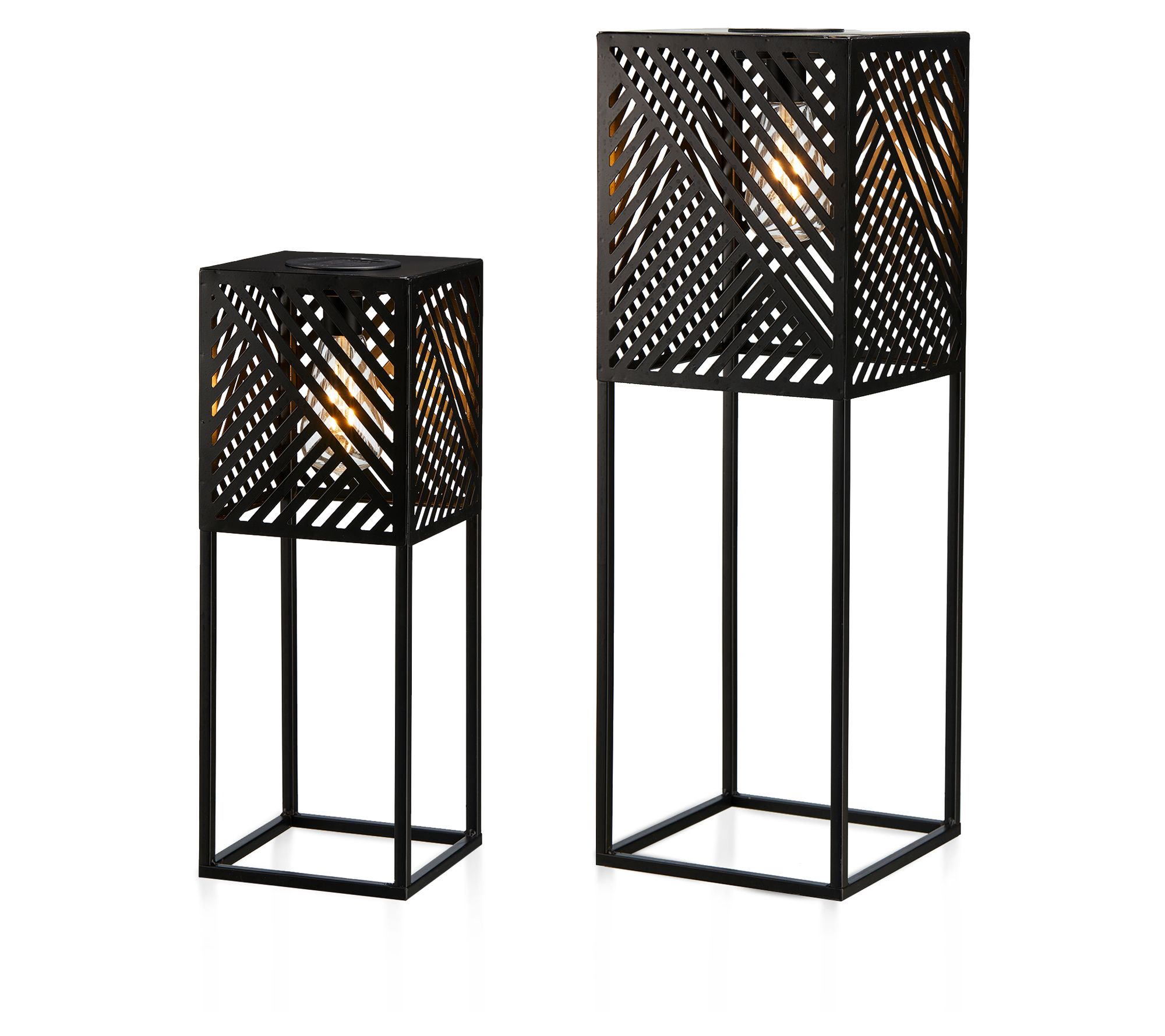 Glitzhome Geometric Standing Solar Power Outdoor Lanterns S/2