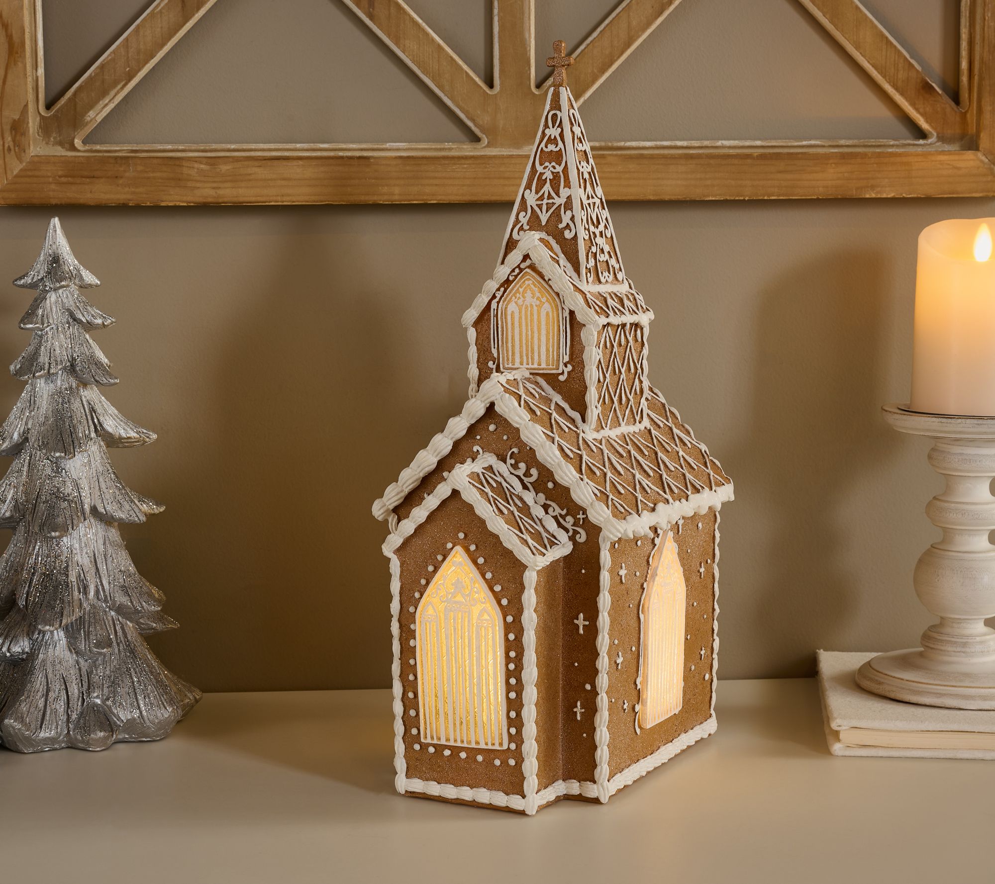 Illuminated Gingerbread Lace Church by Valerie