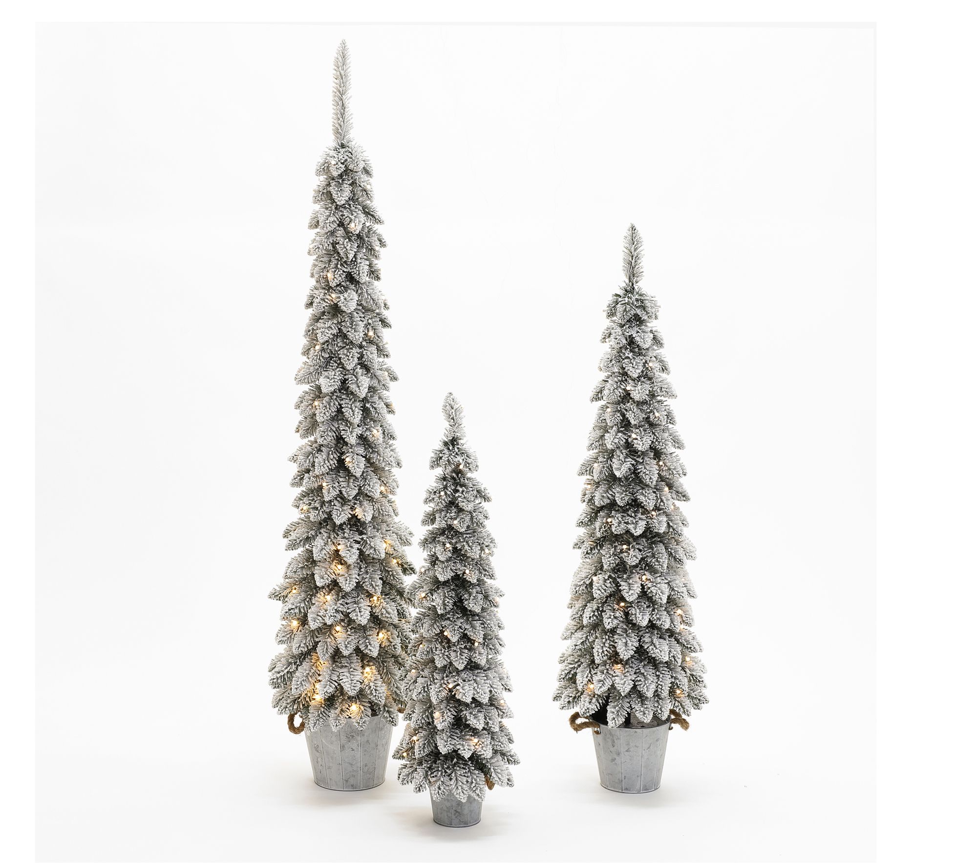 LuxenHome 3-Pie ce Flocked Slim Artificial Tre e Set with Ligh