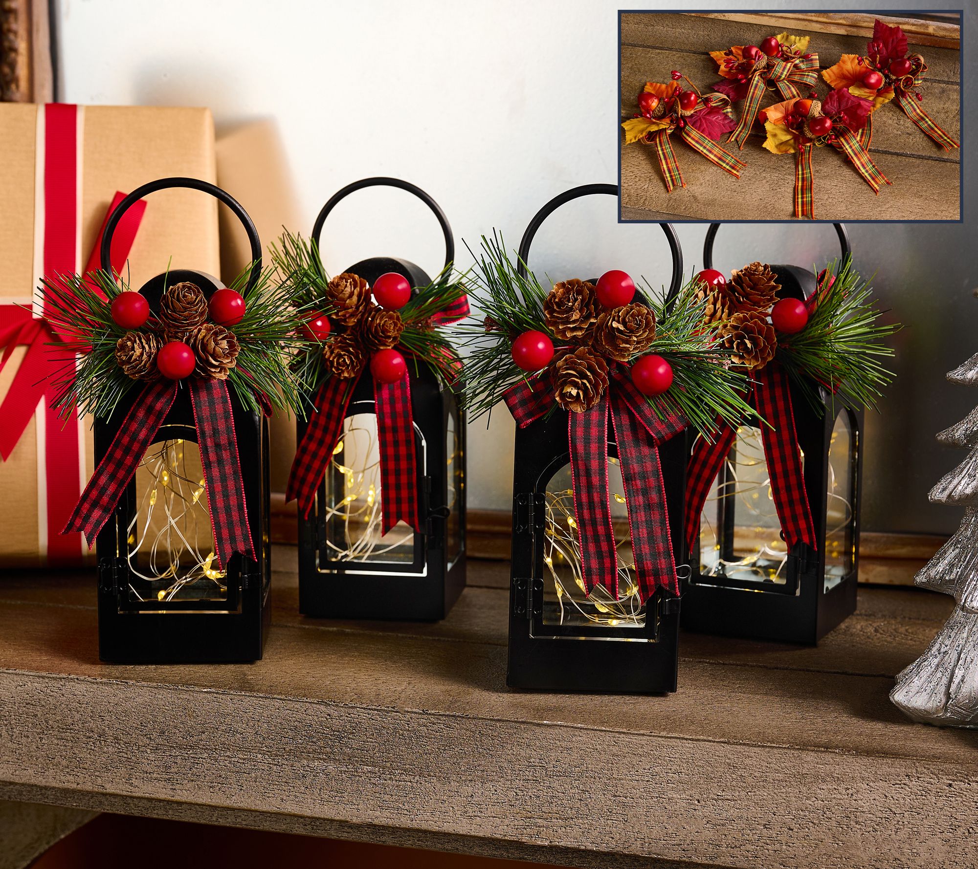 "As Is" Set of (4) 6" Fairy Light Lanterns with 8 Toppers by Valerie