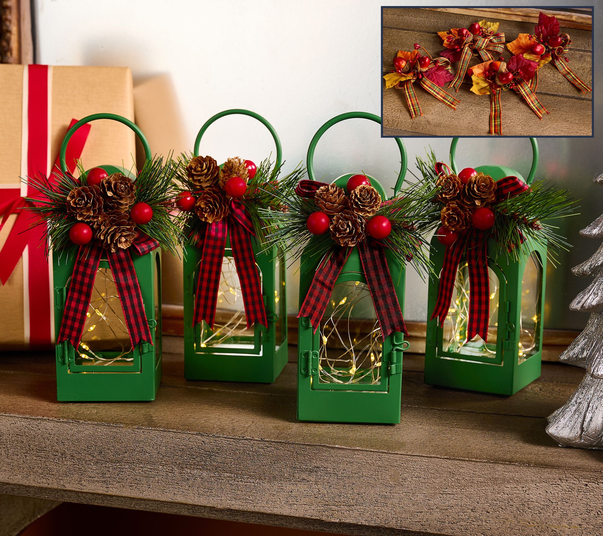 "As Is" Set of (4) 6" Fairy Light Lanterns with 8 Toppers by Valerie