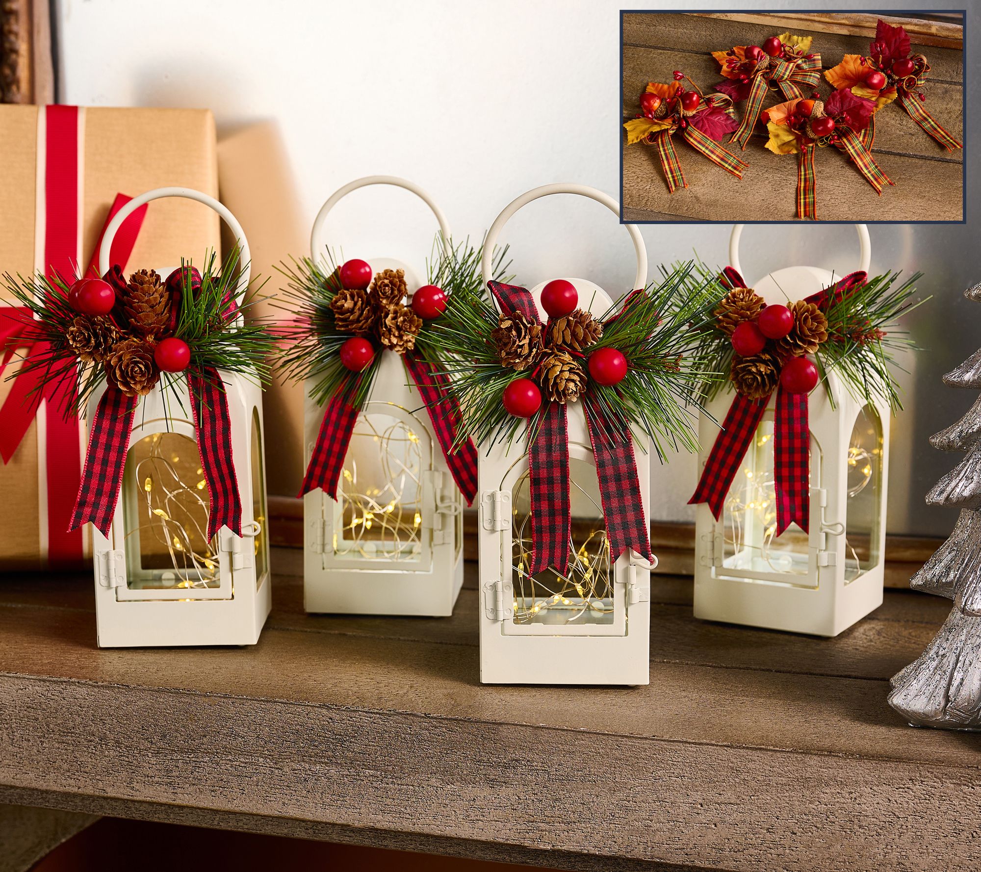 "As Is" Set of (4) 6" Fairy Light Lanterns with 8 Toppers by Valerie