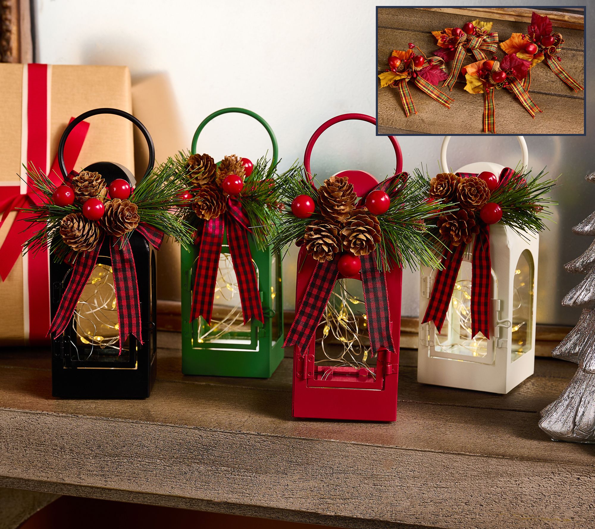 "As Is" Set of (4) 6" Fairy Light Lanterns with 8 Toppers by Valerie