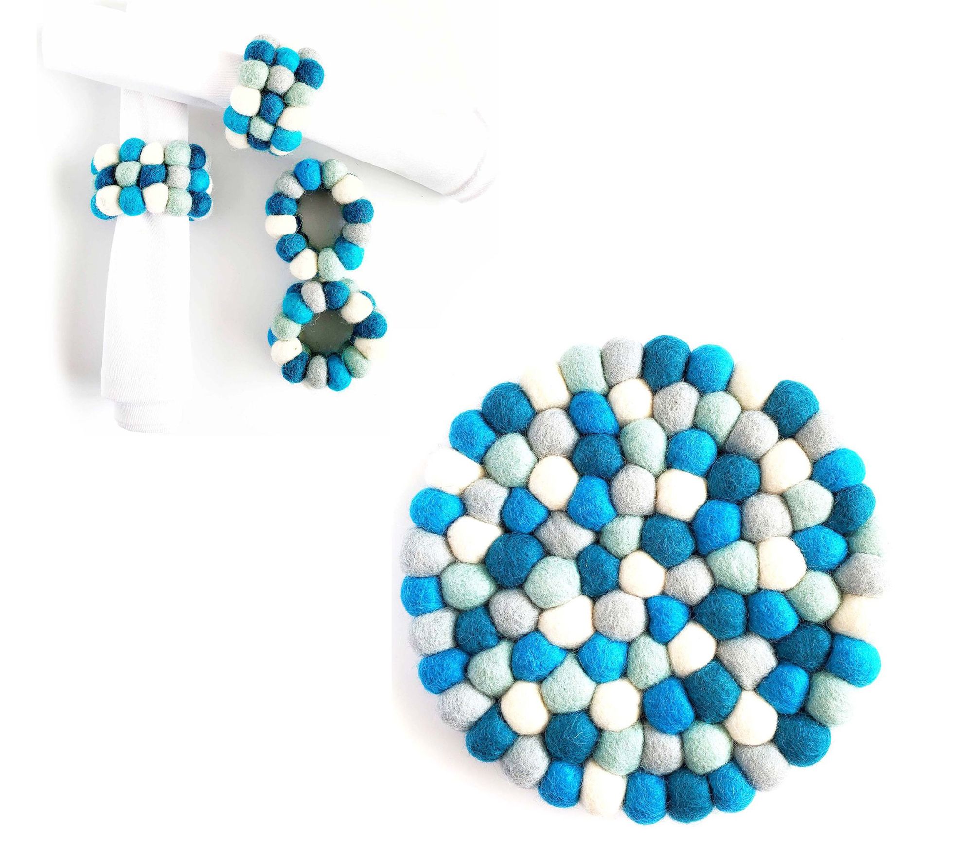 Global Crafts Handcrafted Felt Trivet and Napkin Ring Set