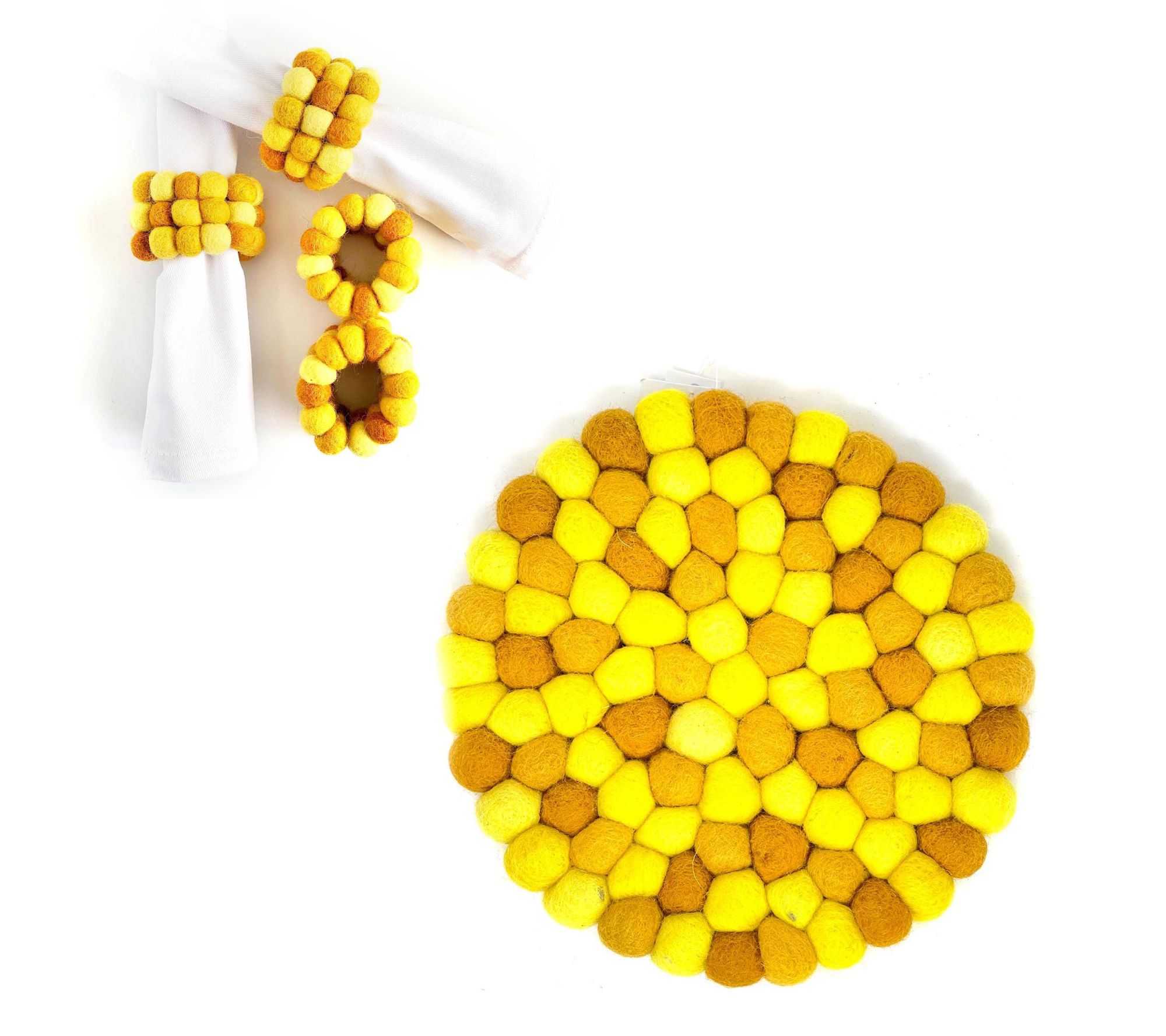 Global Crafts Handcrafted Felt Trivet and Napkin Ring Set