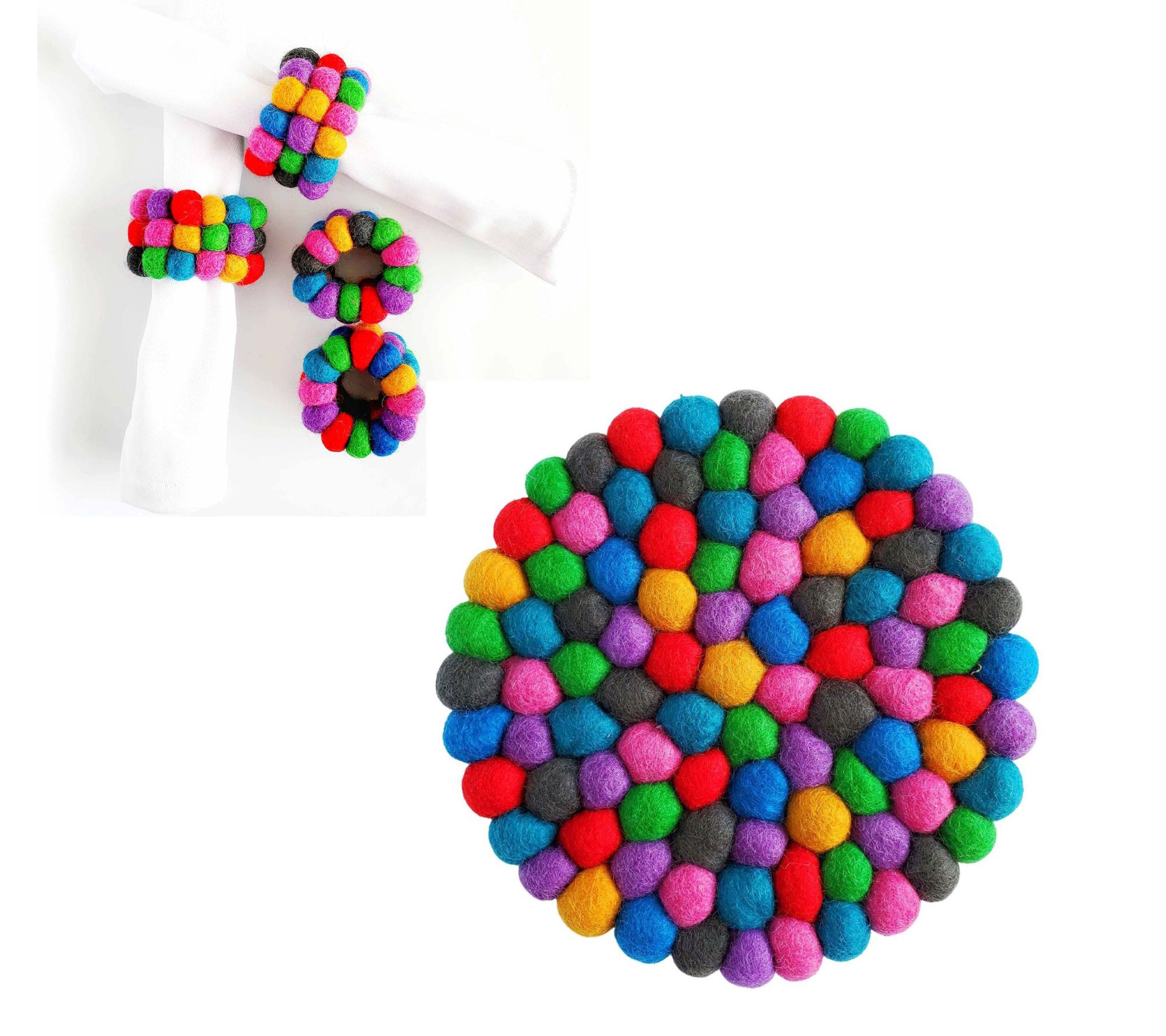 Global Crafts Handcrafted Felt Trivet and Napkin Ring Set
