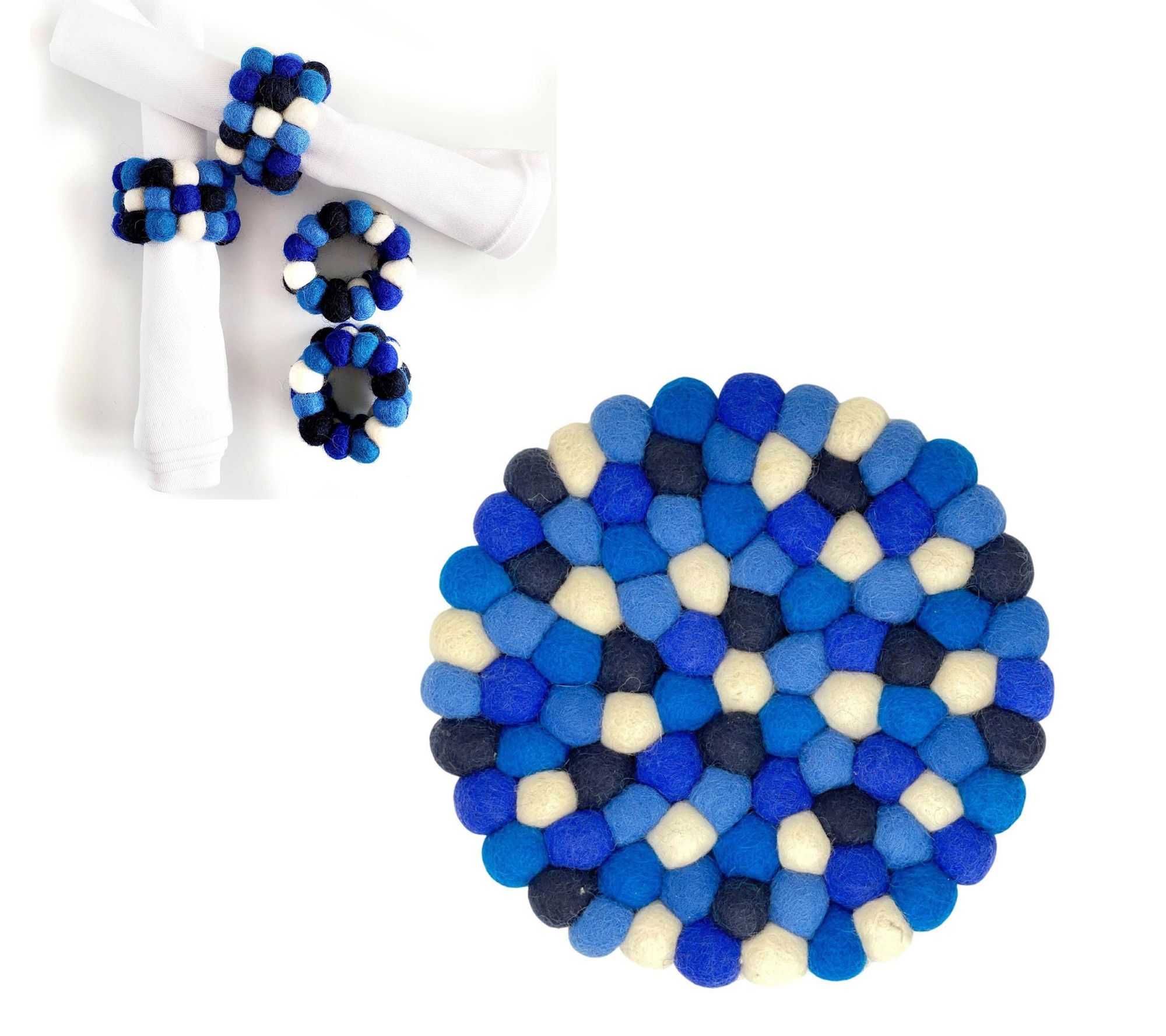 Global Crafts Handcrafted Felt Trivet and Napkin Ring Set