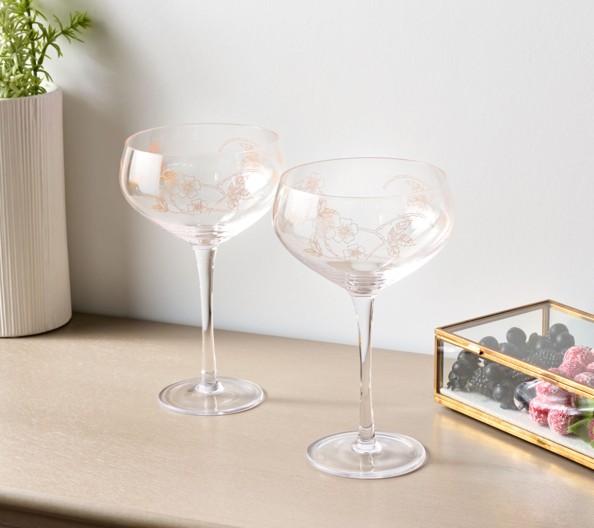 Mrs. H by Dee Hilfiger Set of 2 Engraved Coupe Glasses