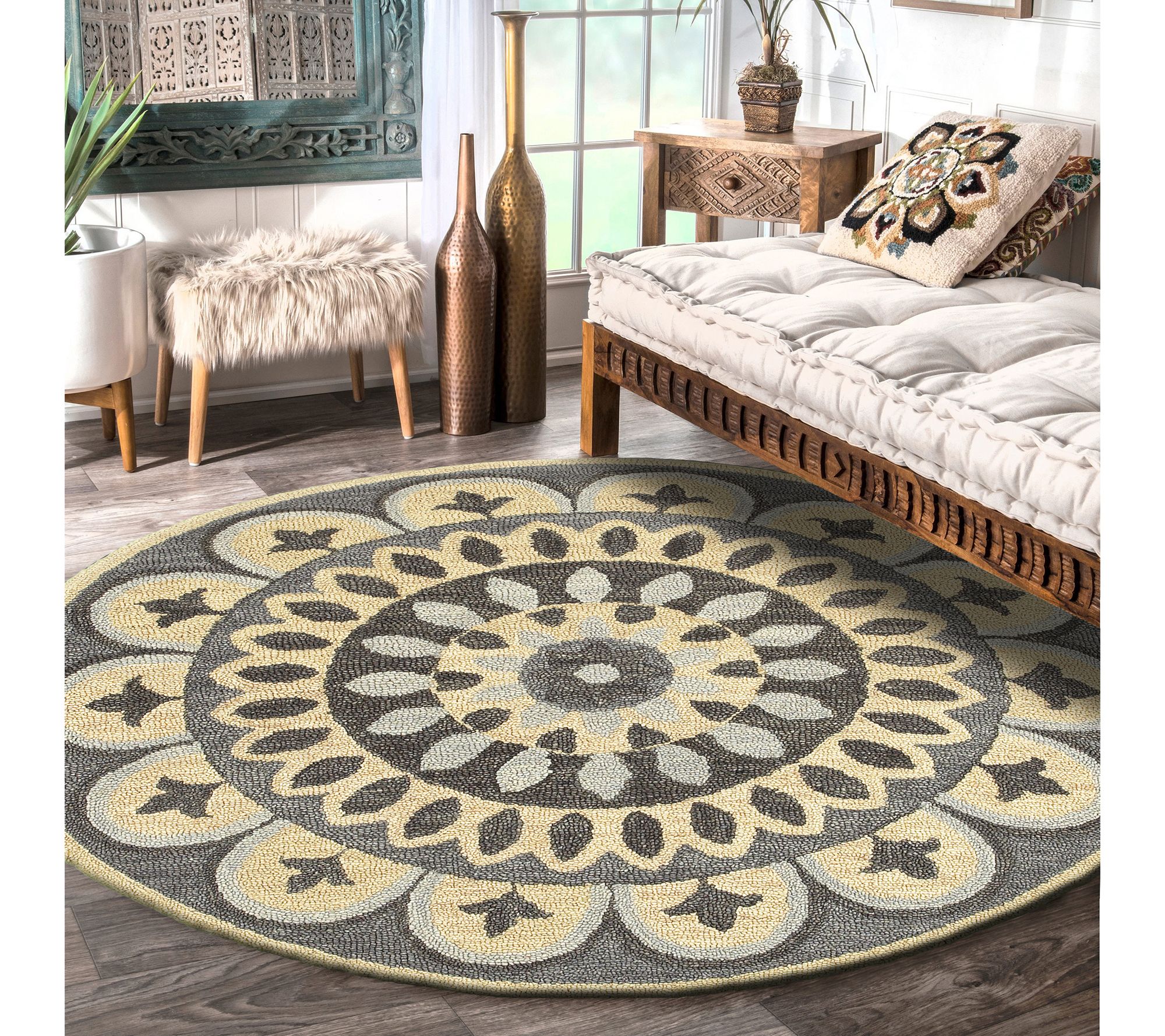 Ox Bay Gray Classic Medallion Wool Indoor 4' Round Rug