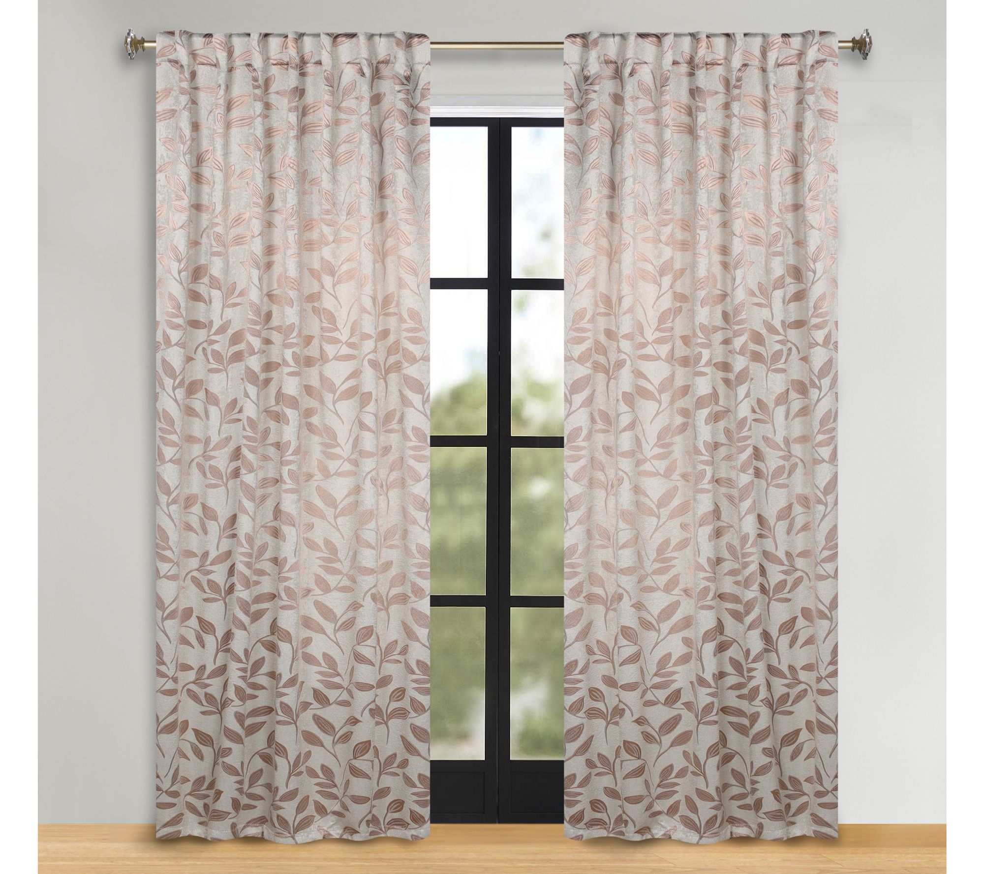 Superior Leaves Room Darkening Curtains with Back Tabs, 52x84