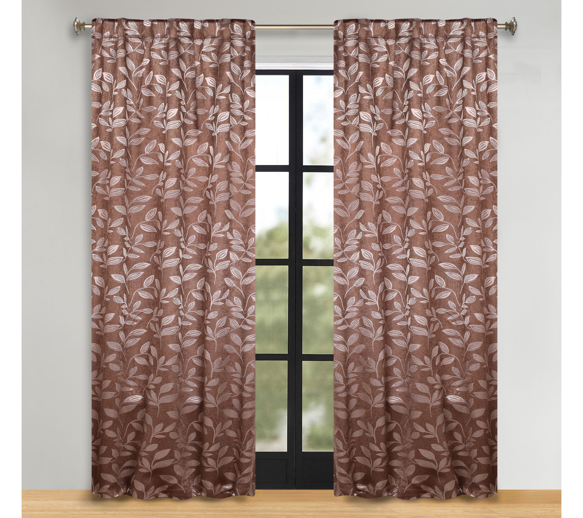 Superior Leaves Room Darkening Curtains with Back Tabs, 52x84
