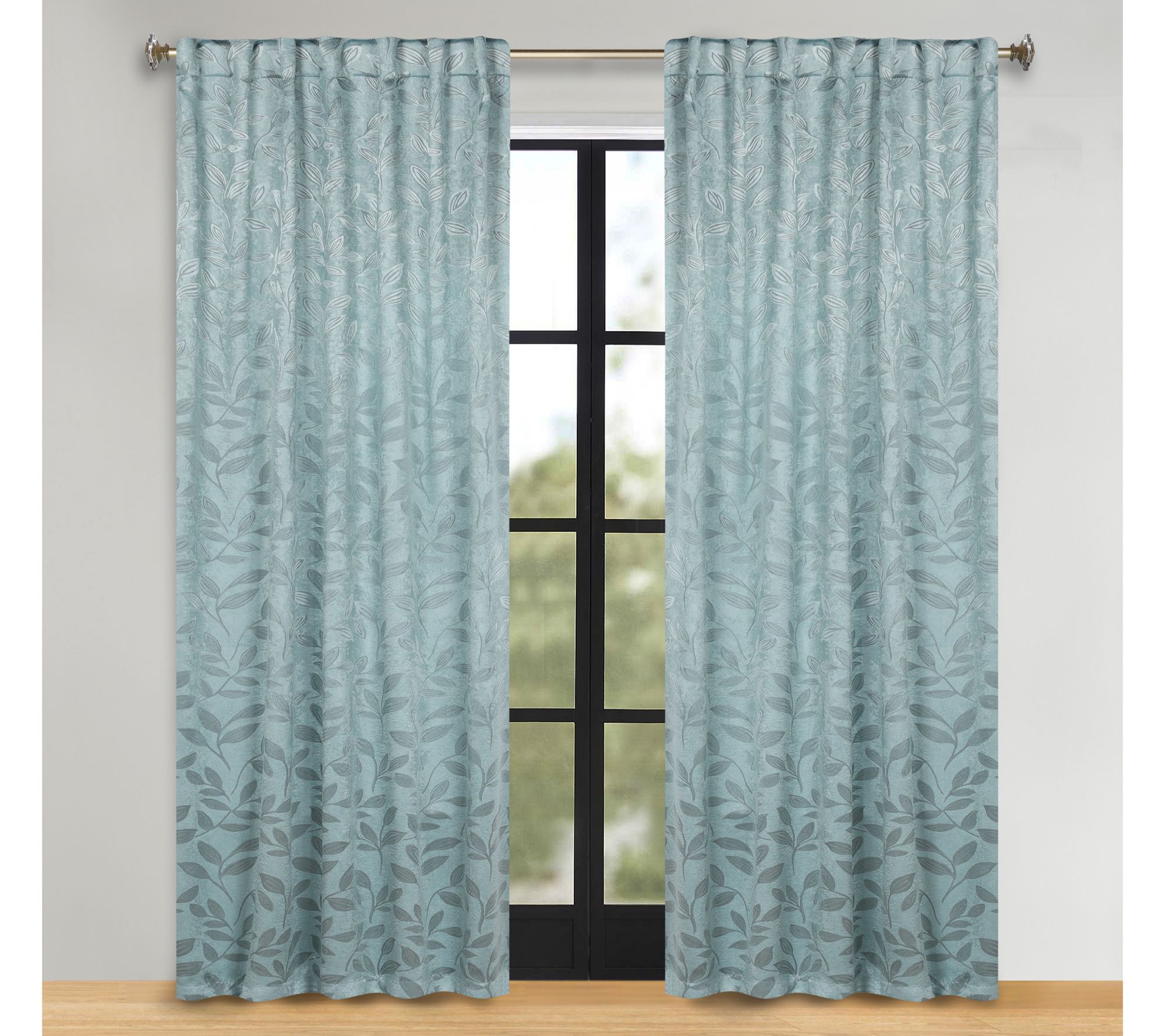 Superior Leaves Room Darkening Curtains with Back Tabs, 52x84