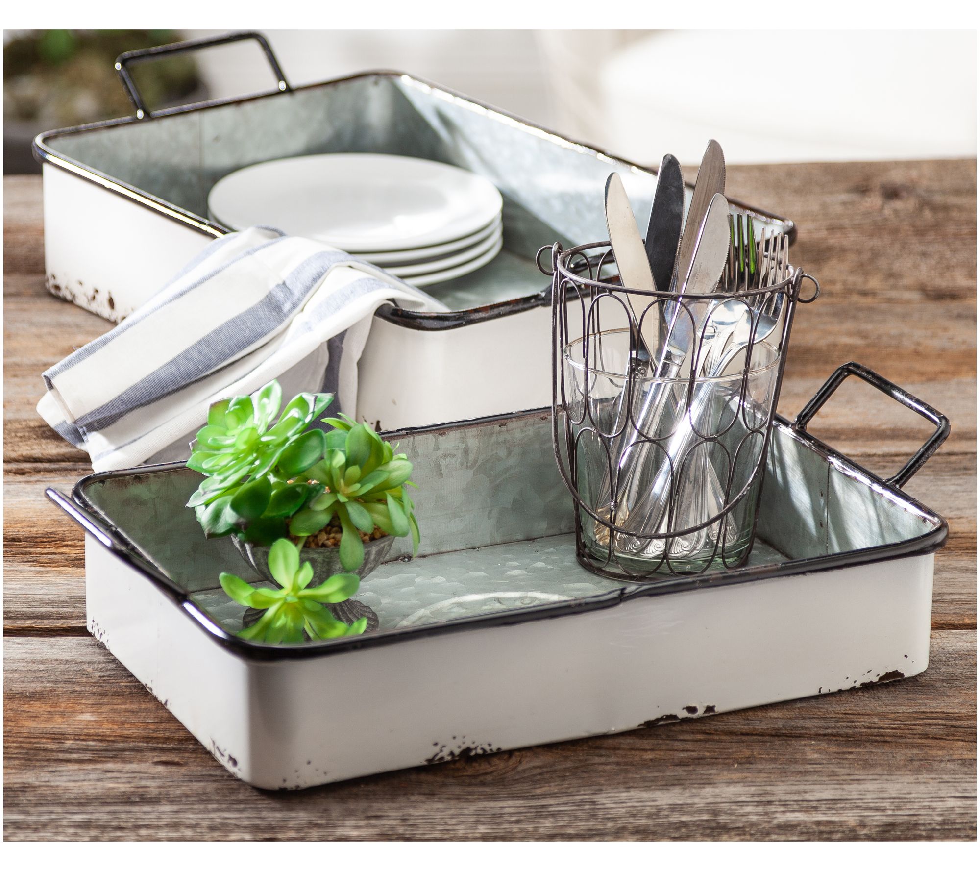 Set of 2 Rustic Nesting Metal Trays by Gerson International