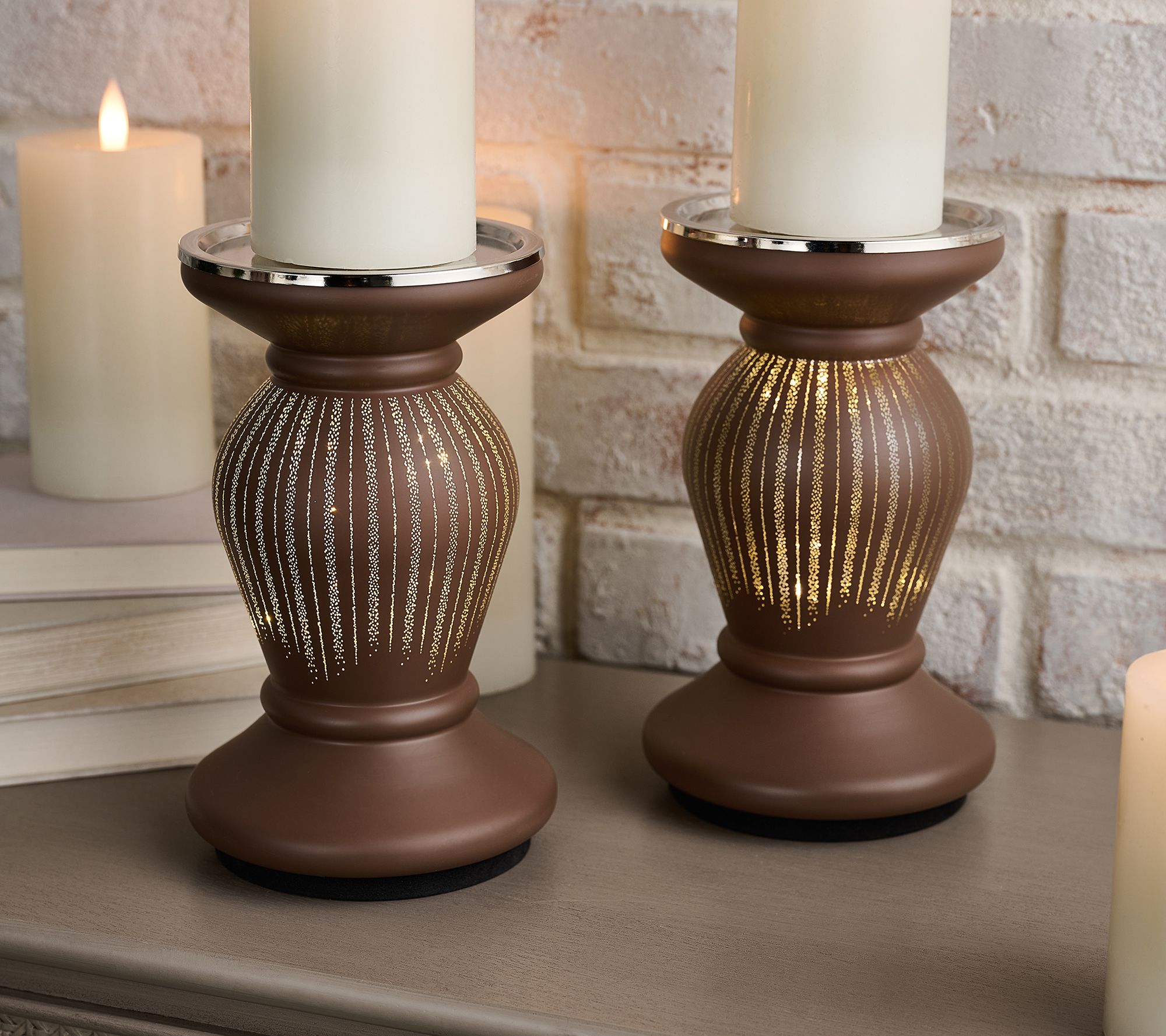 Set of 2 (8.5") Illuminated Starry Night Pedestals by Valerie