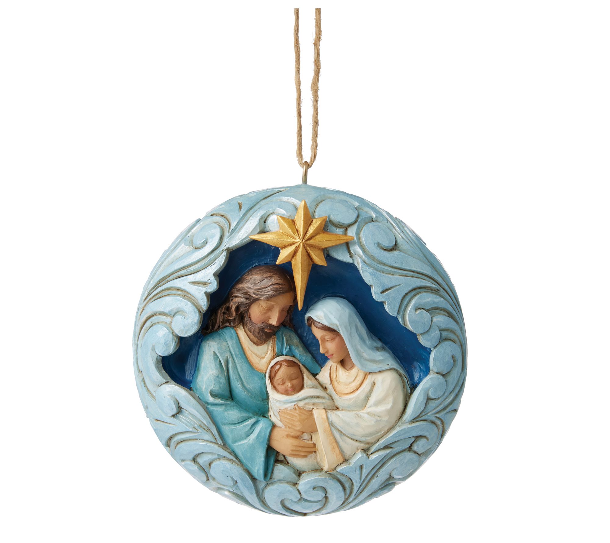 Jim Shore Blue & Gold Holy Family Christmas Ornament 3.39in H