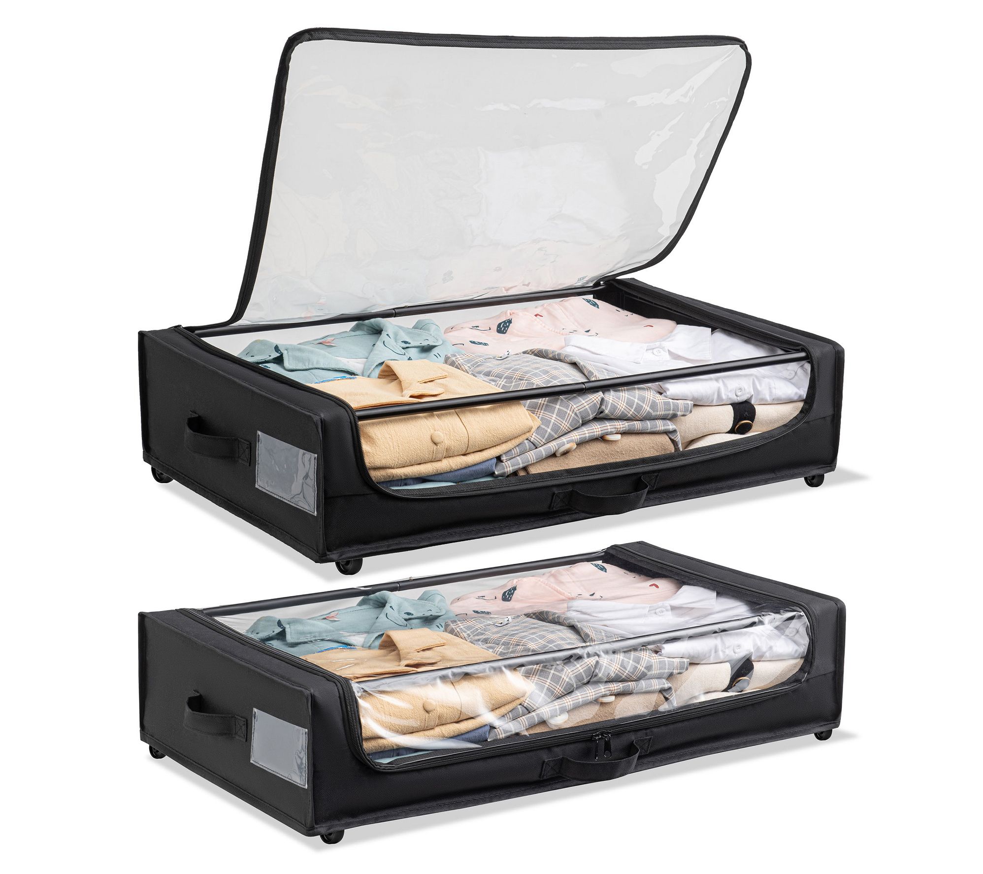 Techni Home Set of 2 Rolling Under Bed StorageBins with Cover