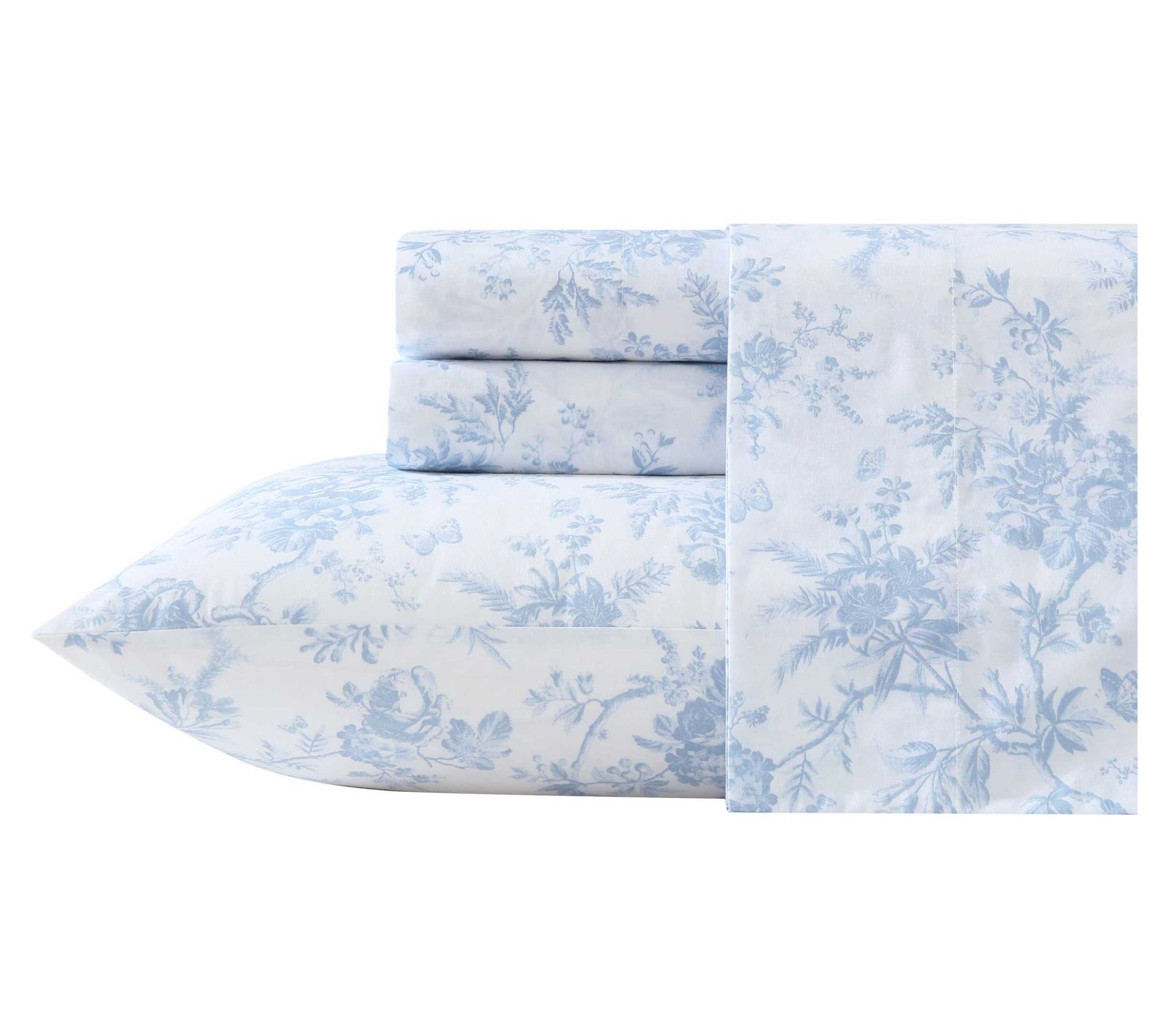 Laura Ashley Walled Garden Blue Cotton PercaleQueen Sheet Set