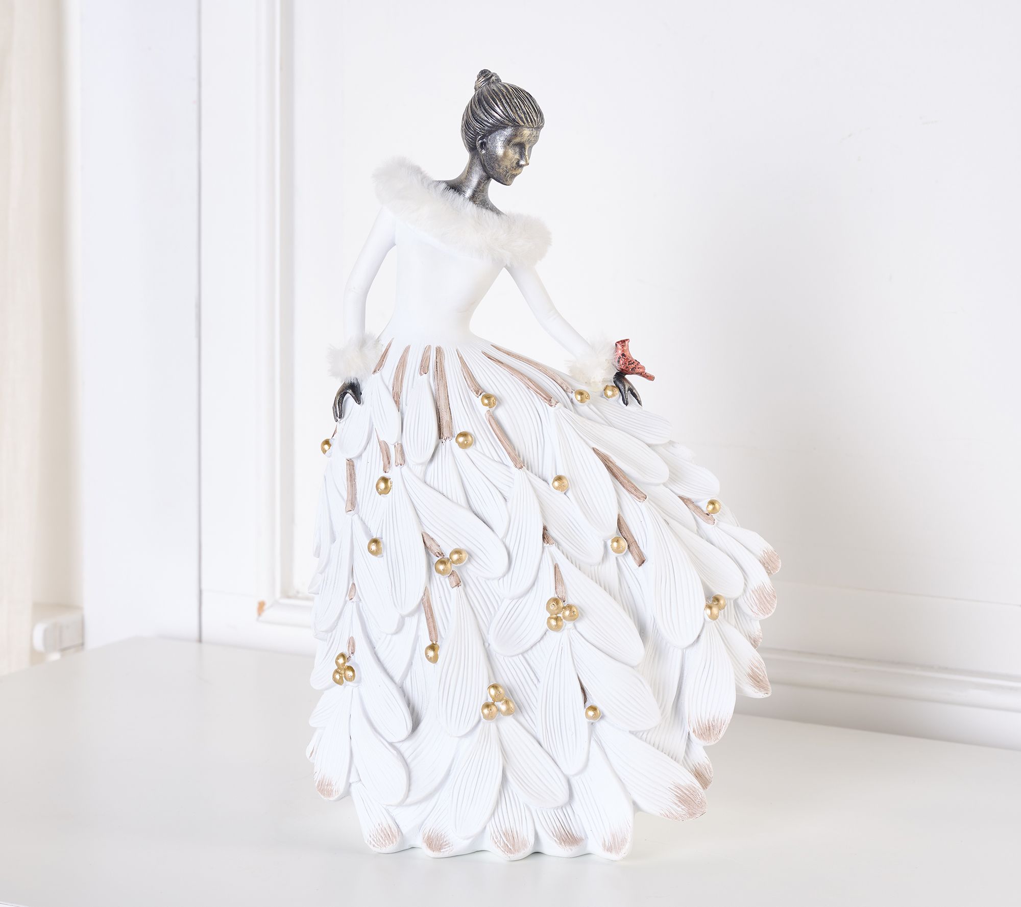 "As Is" 14.5" Holiday Maiden w Faux Fur Trim by Valerie