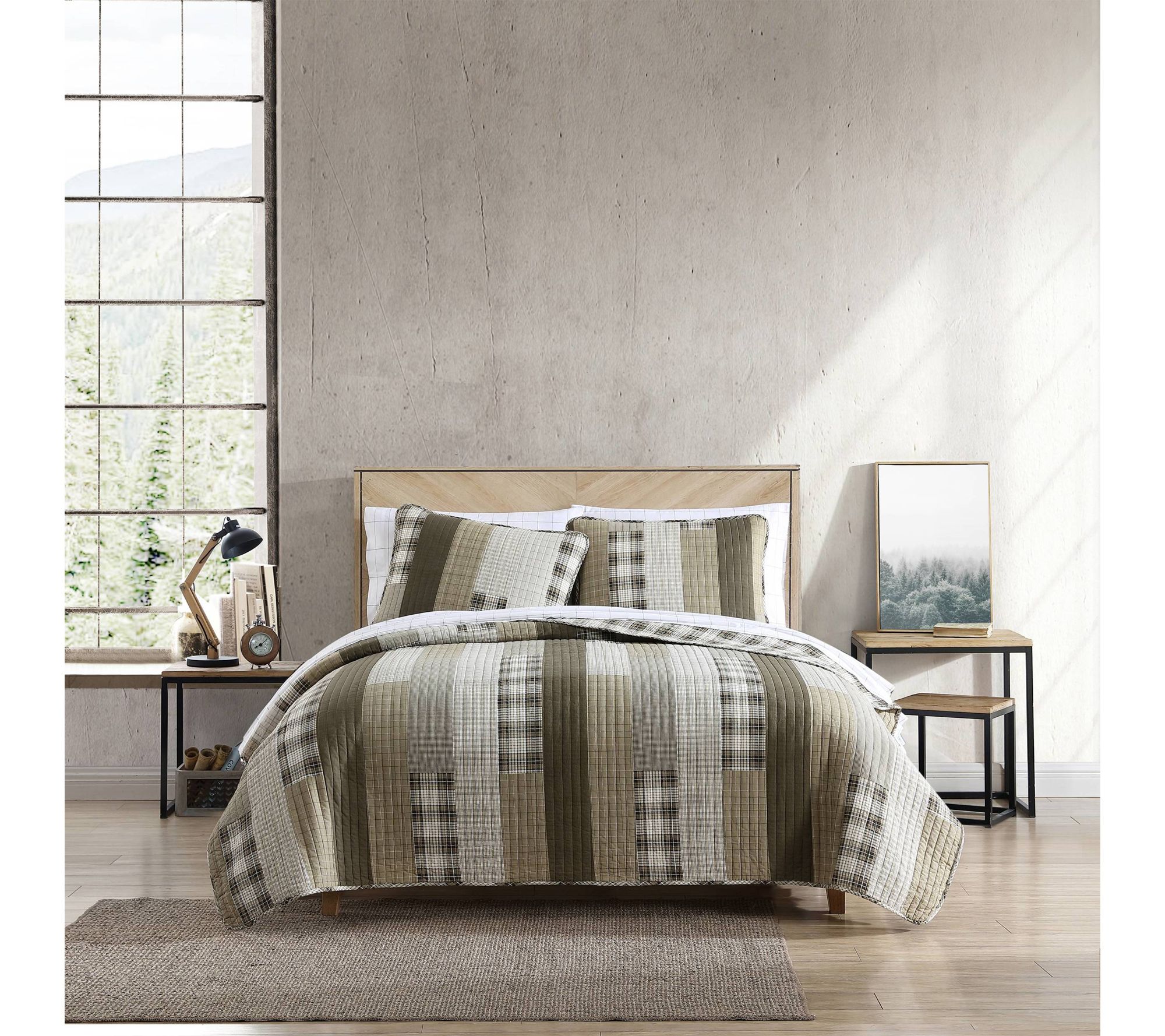 Eddie Bauer Fairview Beige Cotton Full/Queen Quilt Set