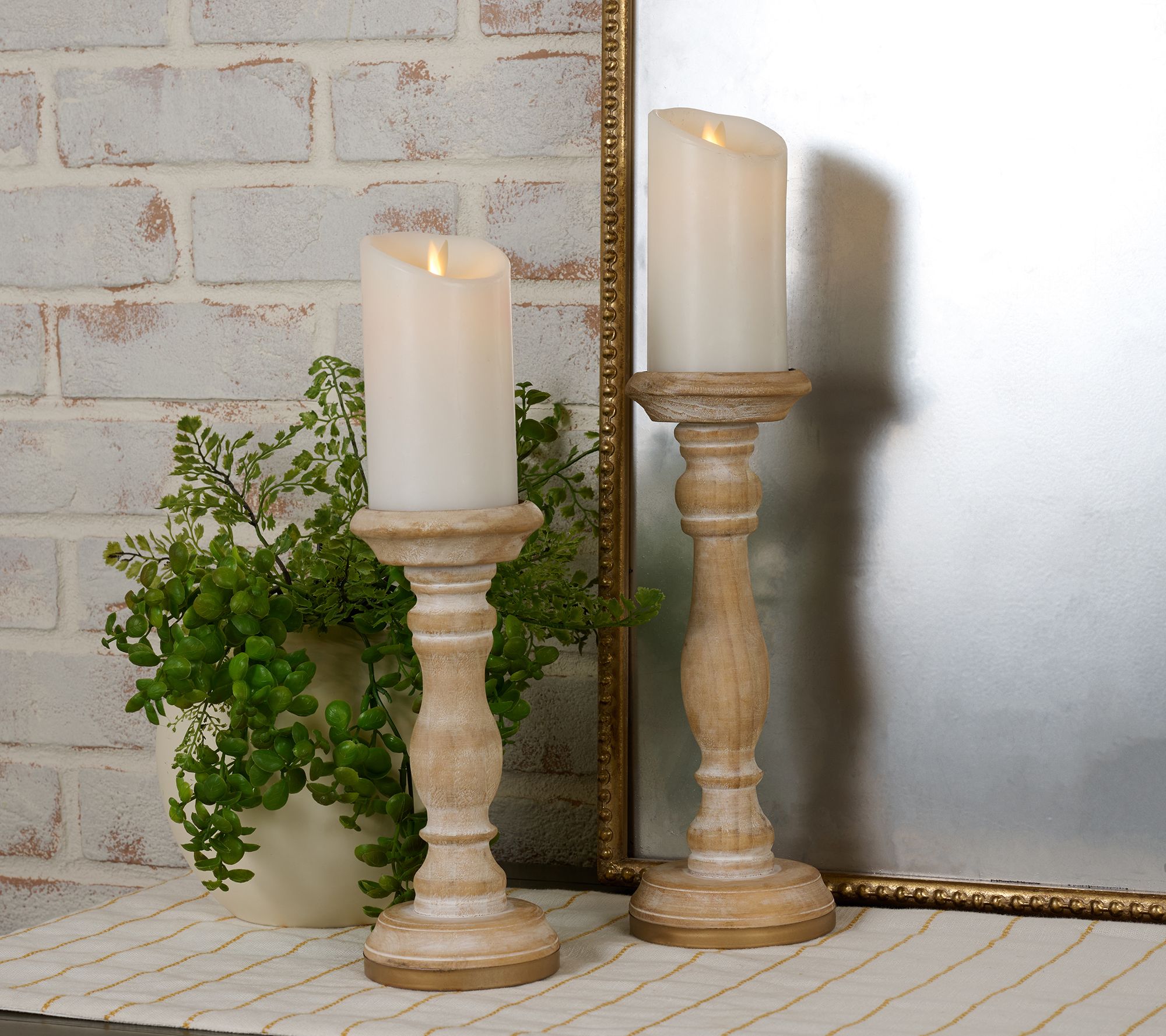 Home Reflections S/2 9" & 12" Pine & Wood Candle Holders