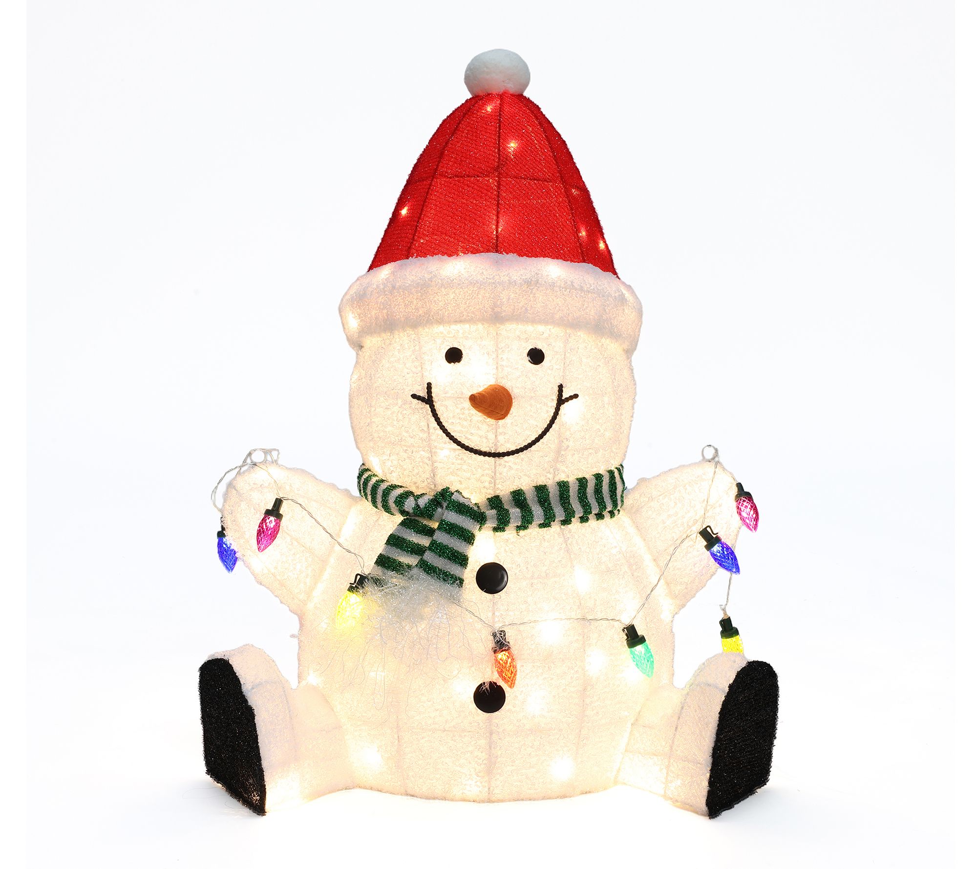 LuxenHome 2.3Ft Lighted Snowman with Santa HatDecoration