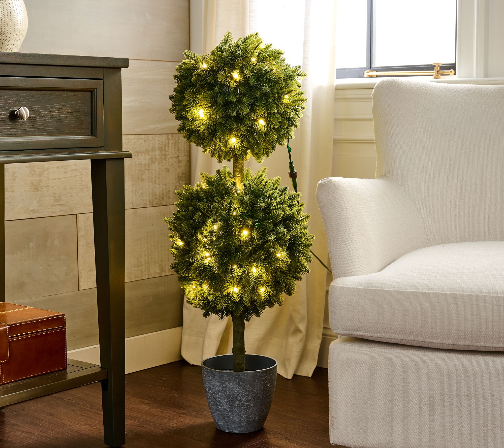 "As Is" Bethlehem Lights 36"Color Prism 2-Sphere Boxwood Topiary