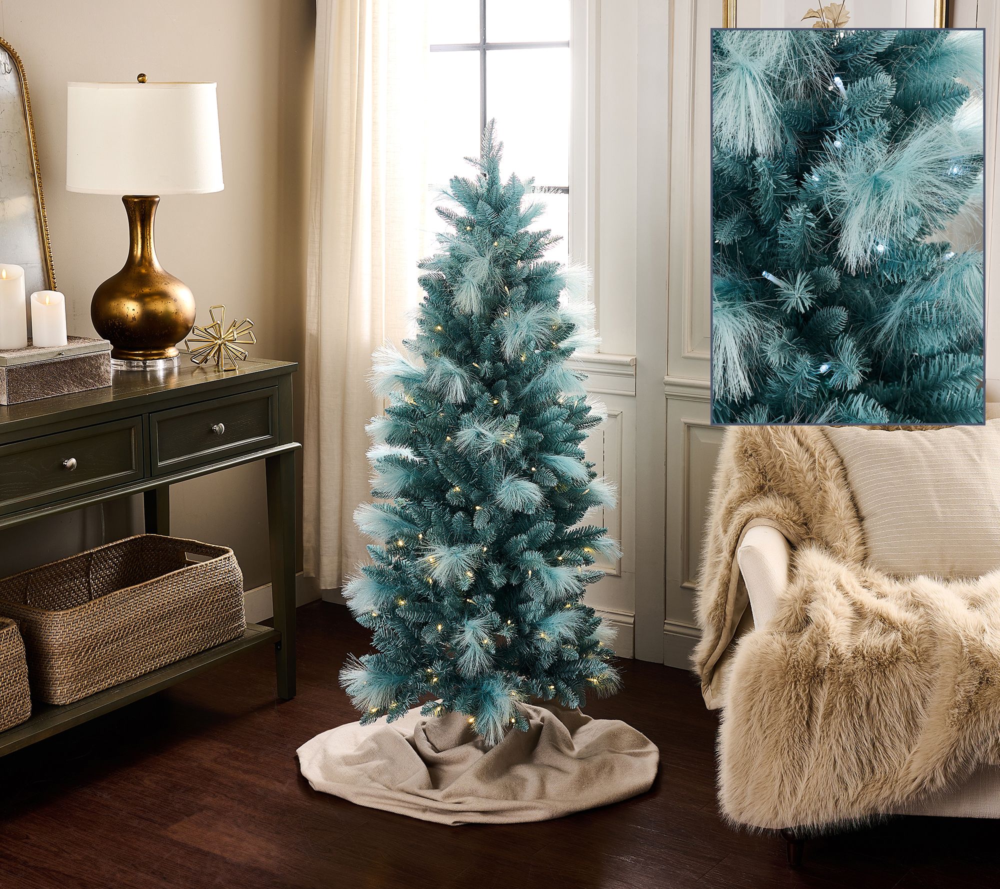 "As Is" 5' Illuminated Slim Tree with Pampas Accents by Kim Gravel