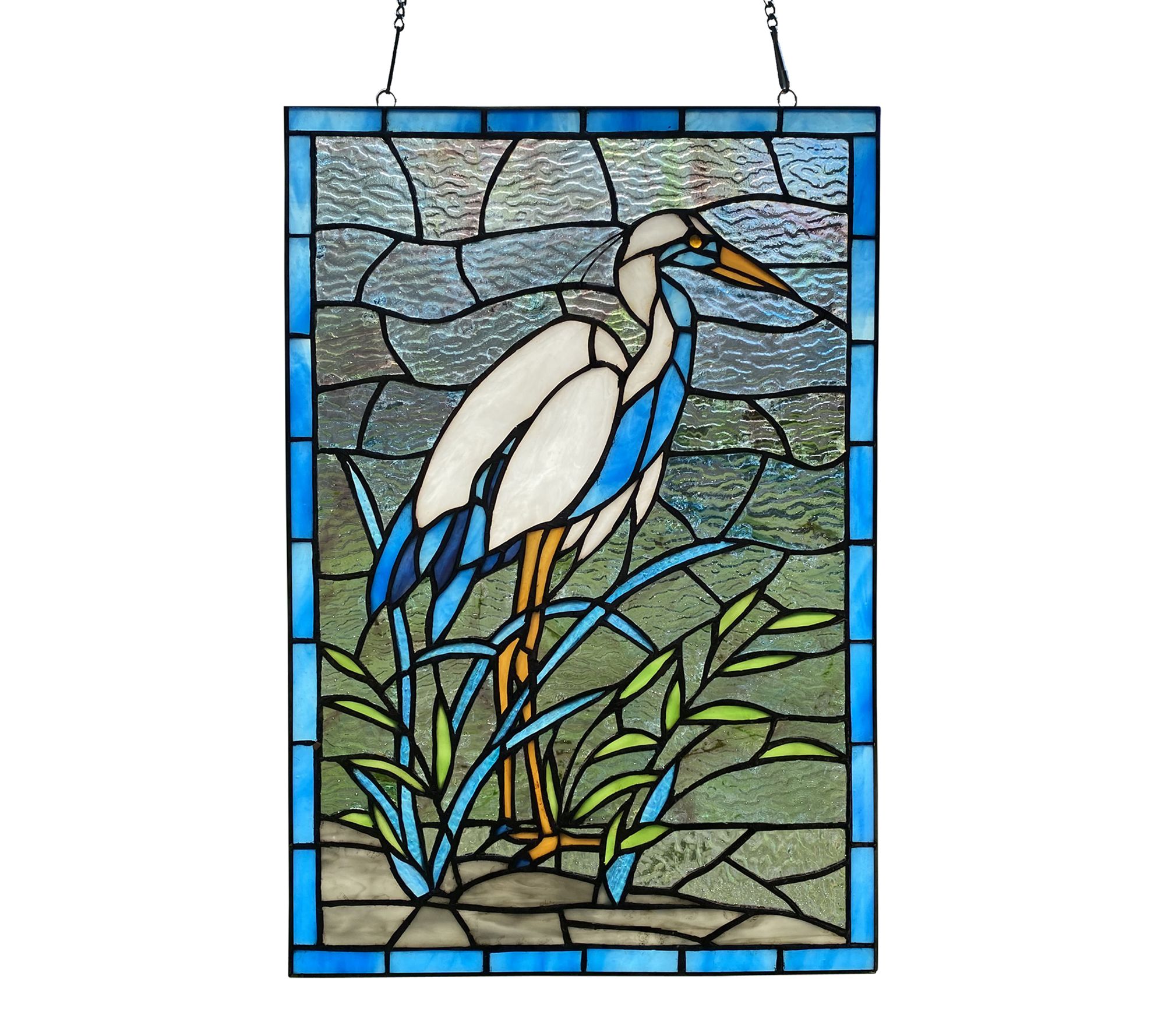 River of Goods 18"H Blue Stained Glass Nature Window Panel