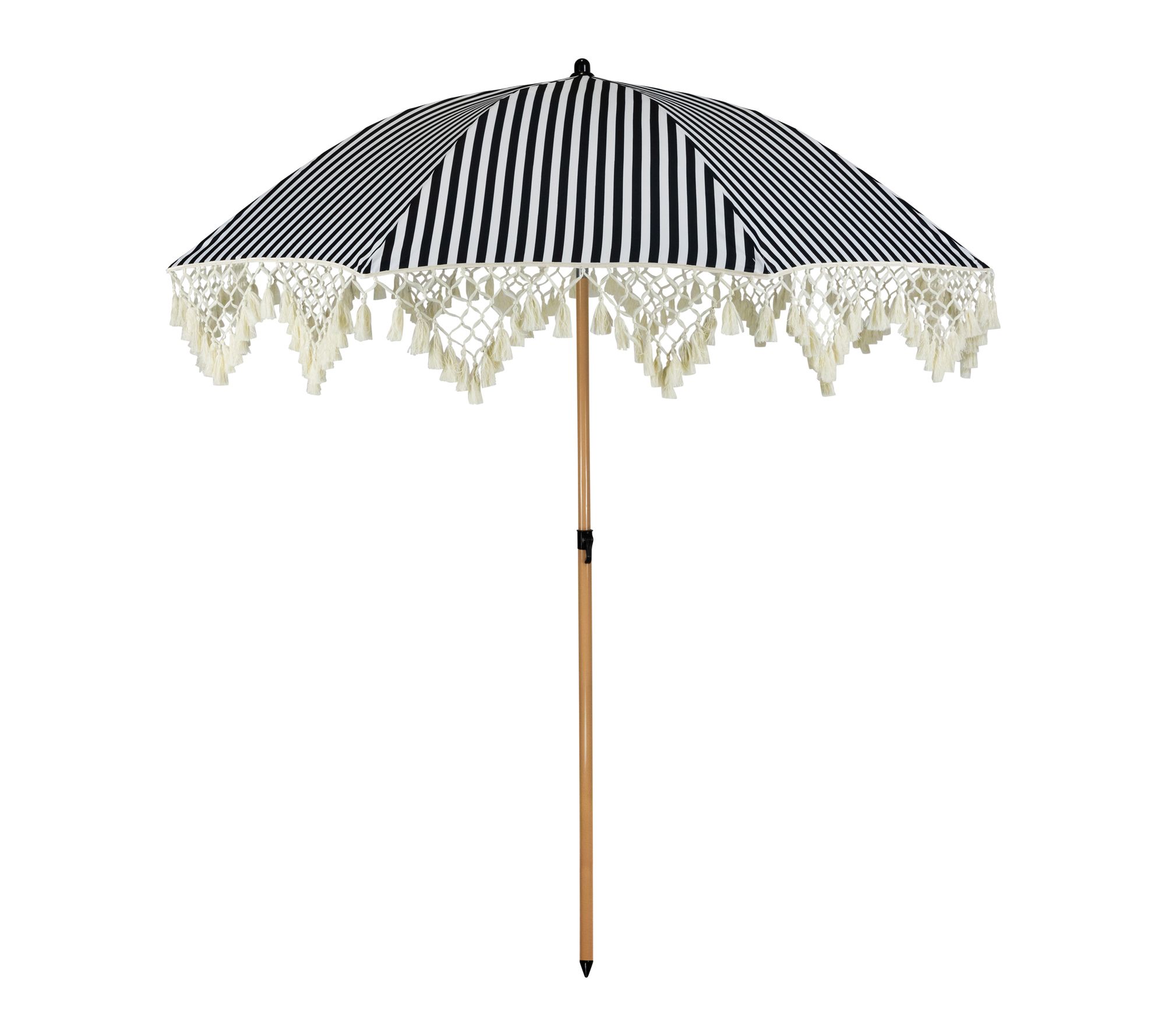 Northlight 6.5' Striped Macrame Boho Umbrella Black White