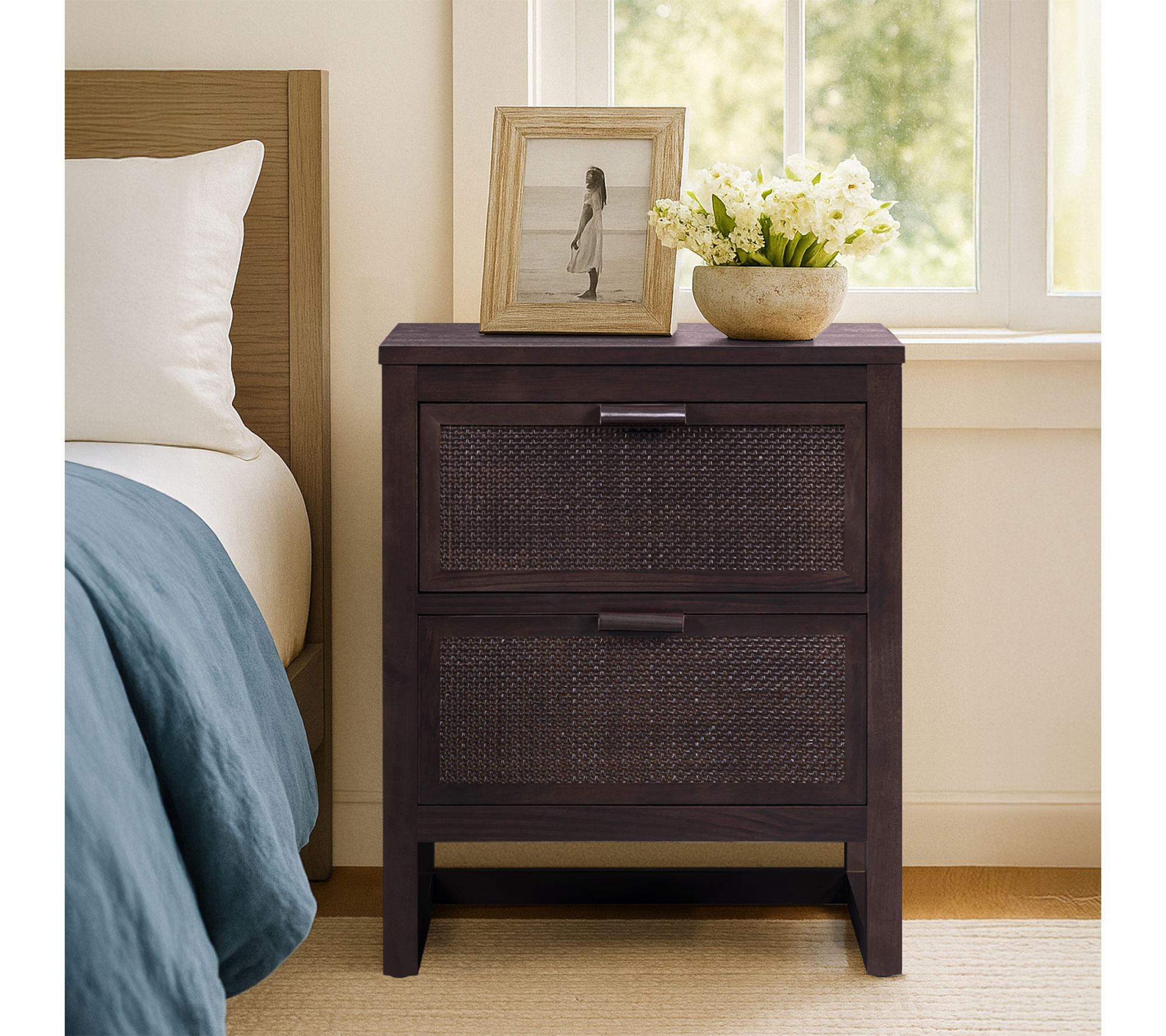Teamson Home Hatteras Nightstand with 2 RattanInset Drawers
