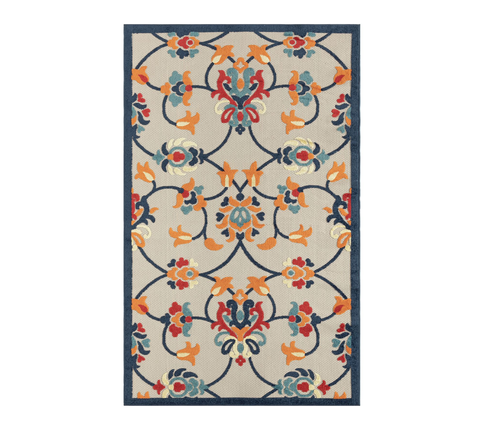 Ox Bay Contemporary Floral Outdoor Rug, Orange/Blue, 8' x 10'