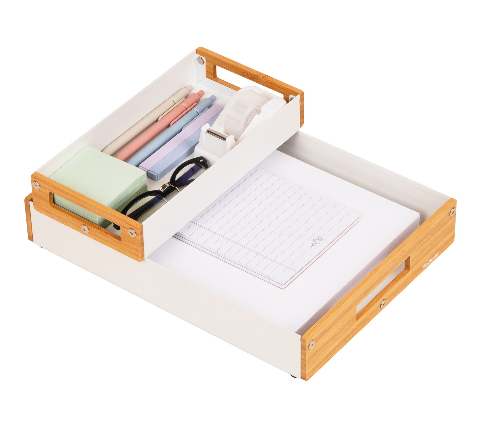 Mind Reader Metal and Wood Tiered Desktop Organizer Trays