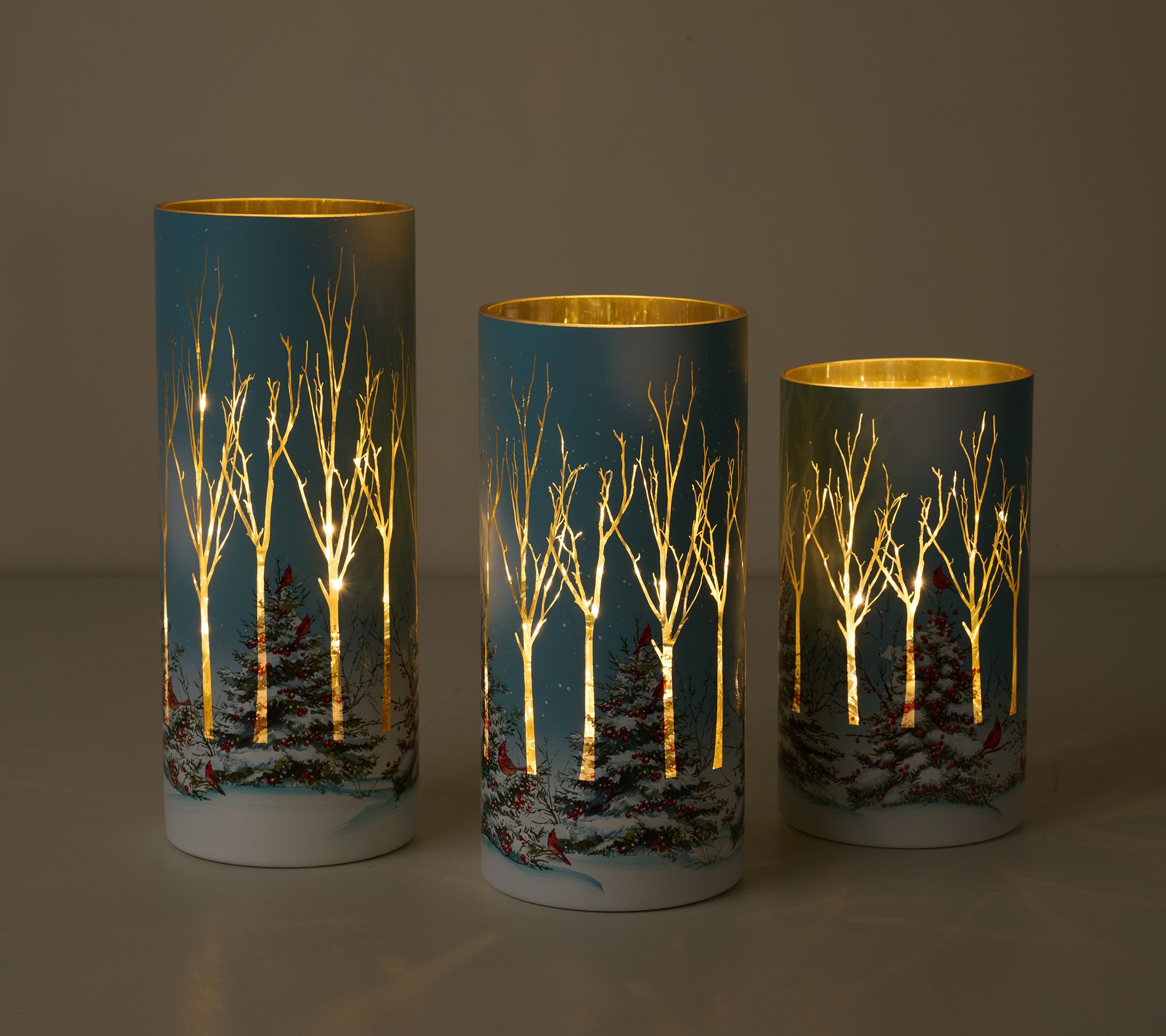 Set of 3 Lit Cardinals In Forest Hurricanes by Valerie | QVC