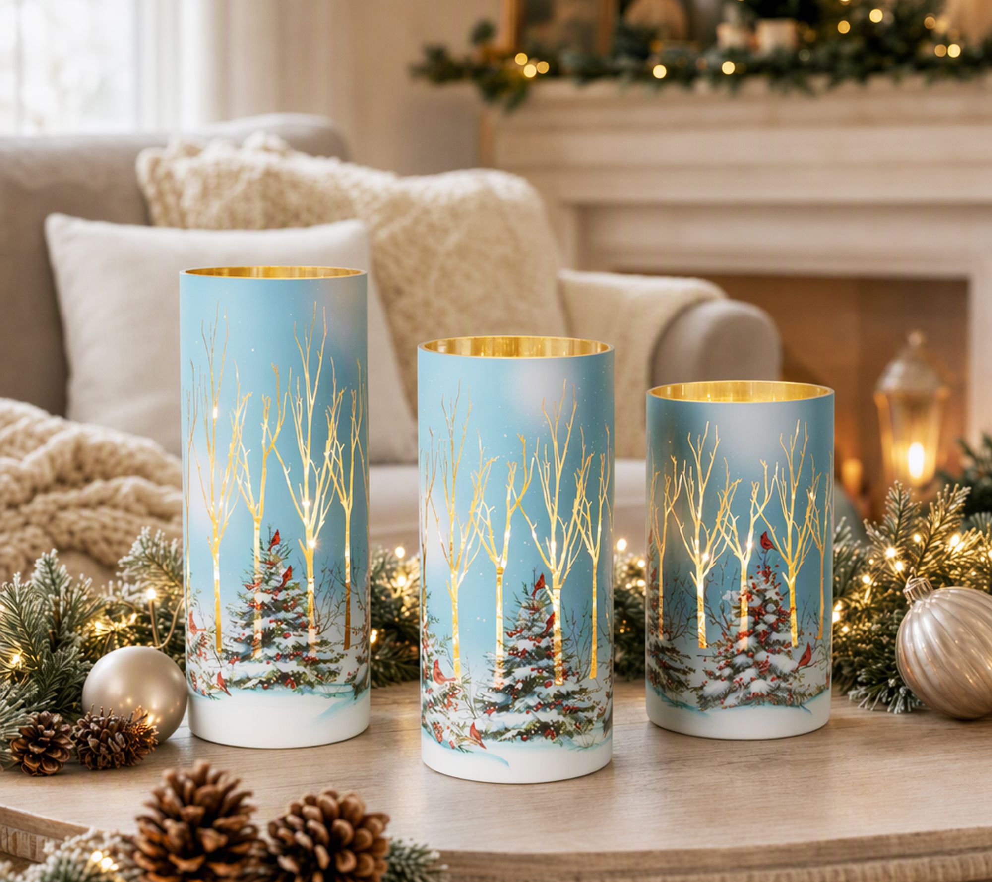 Set of 3 Lit Cardinals In Forest Hurricanes by Valerie | QVC
