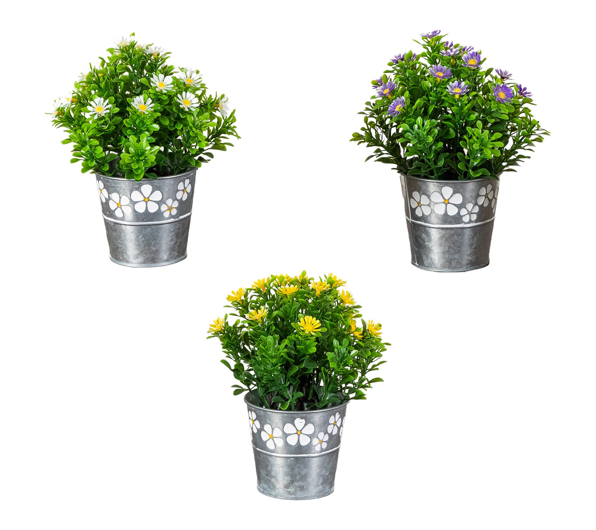 9-in Daisy Arrangement in Planter - Set of 3 by Nearly Natural
