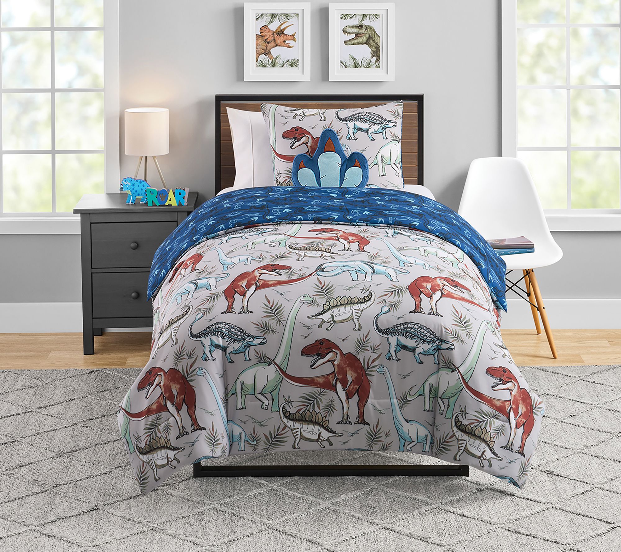 Olivia & Finn Dino 3-Piece Reversible Kids Comforter Set, Twin