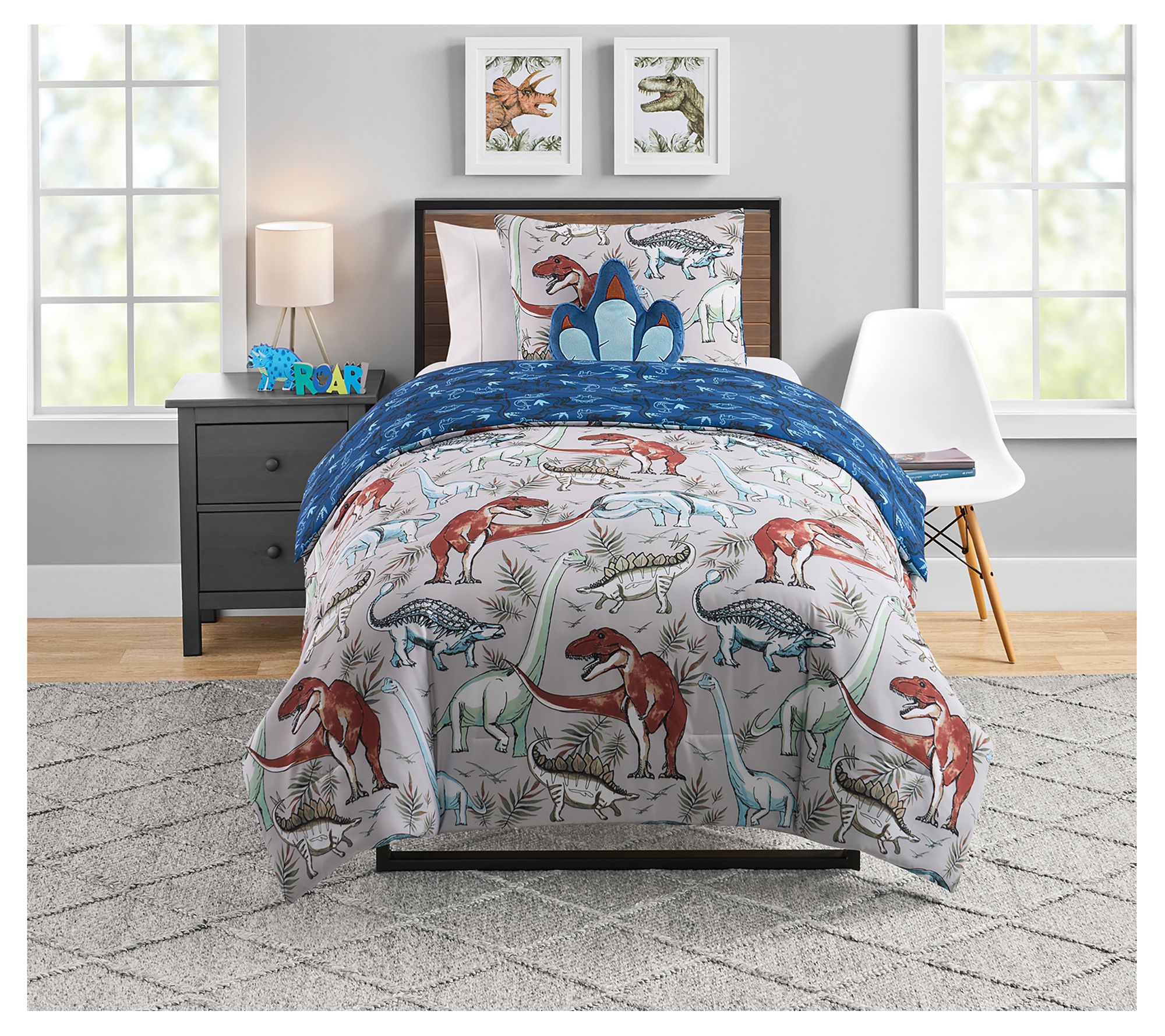 Olivia & Finn Dino 3-Piece Reversible Kids Comforter Set, Twin