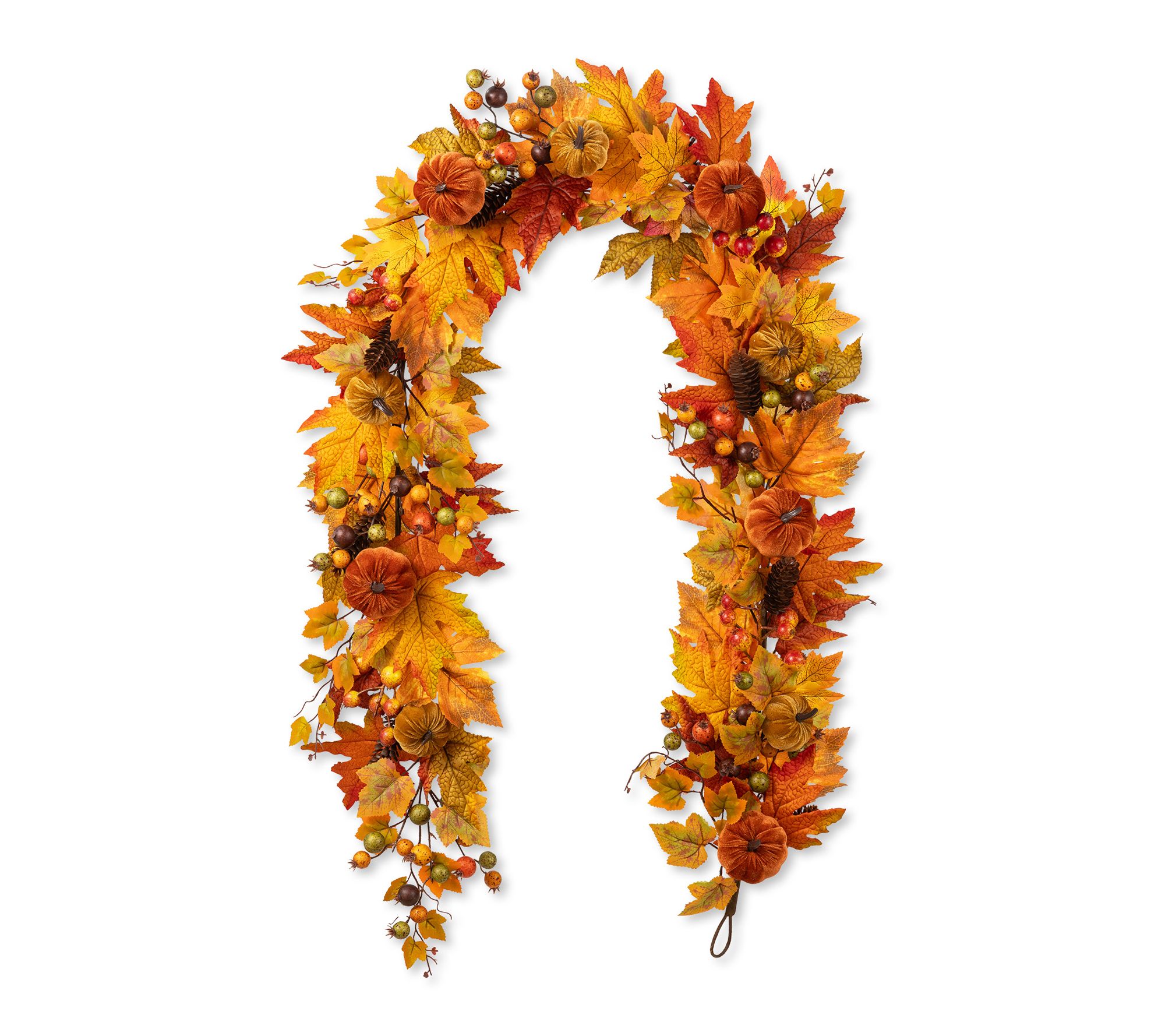 Glitzhome 6Ft Fall Velvet Pumpkin Pinecone & Berry Garland
