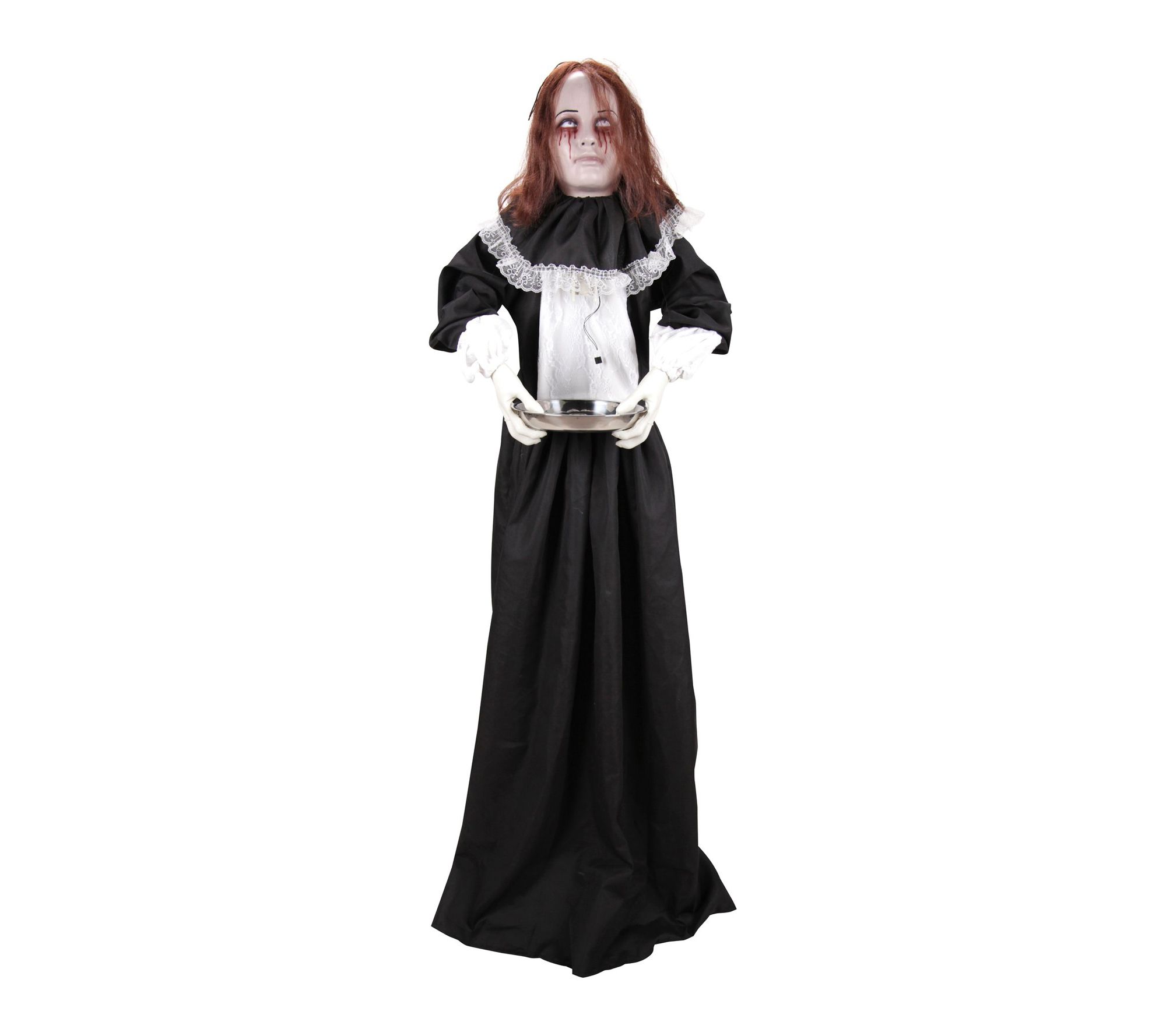 Haunted Hill Farm 5.3-Ft. Creepy Lady Holding Plate Animatronic