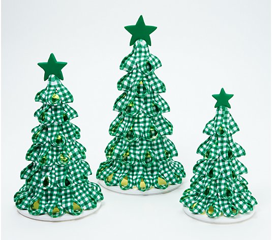 Set of 3 Illuminated Gingham Check Trees by Valerie