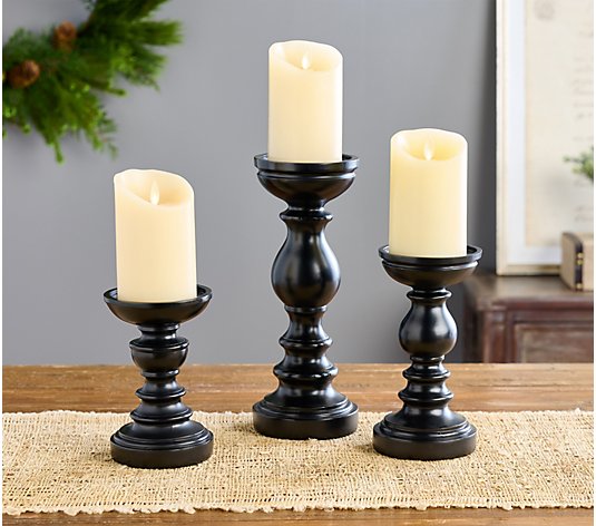 Set of 3 Wood-like Pedestal Candle Holders by Valerie