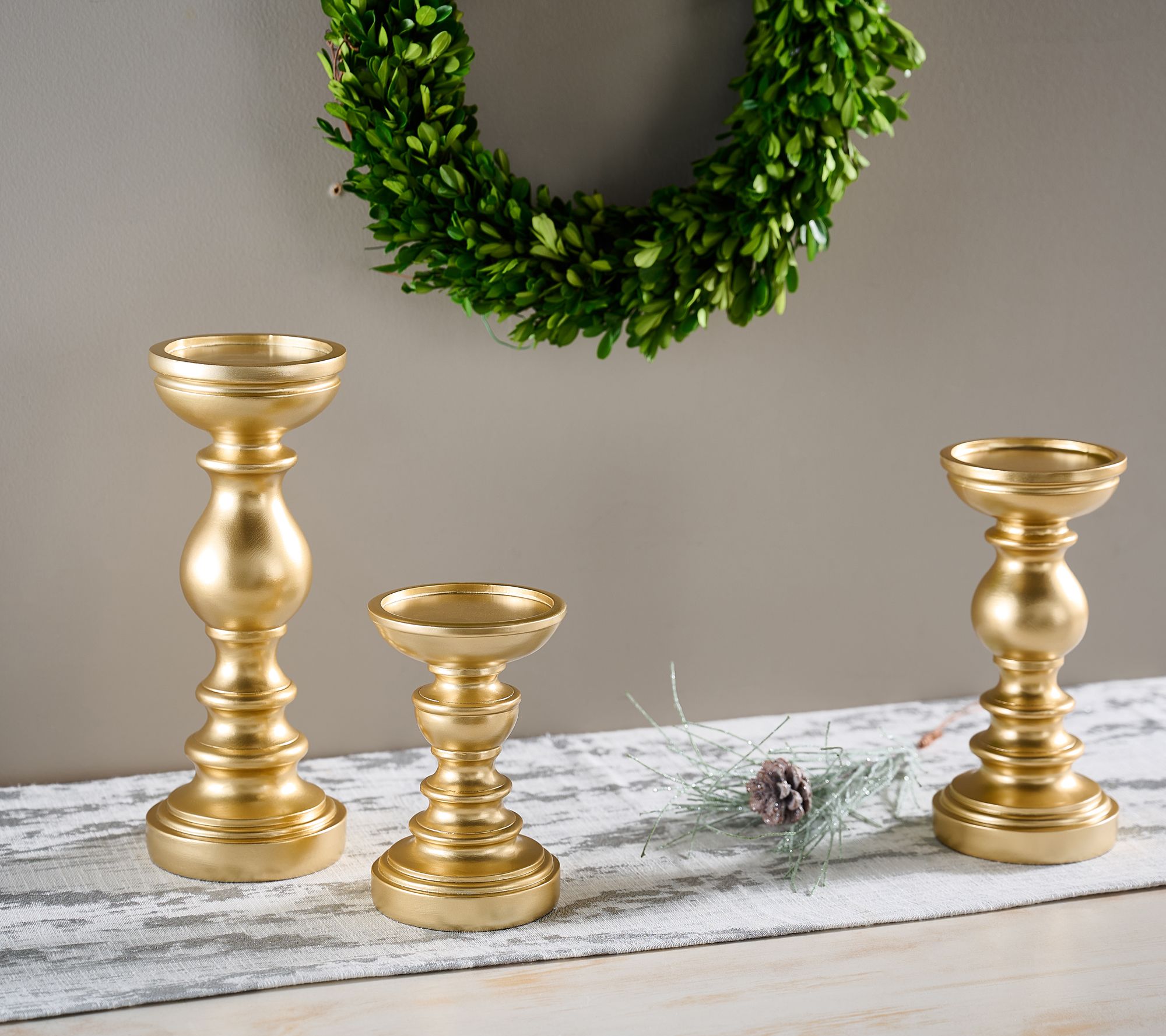 Set of 3 Wood-like Pedestal Candle Holders by Valerie