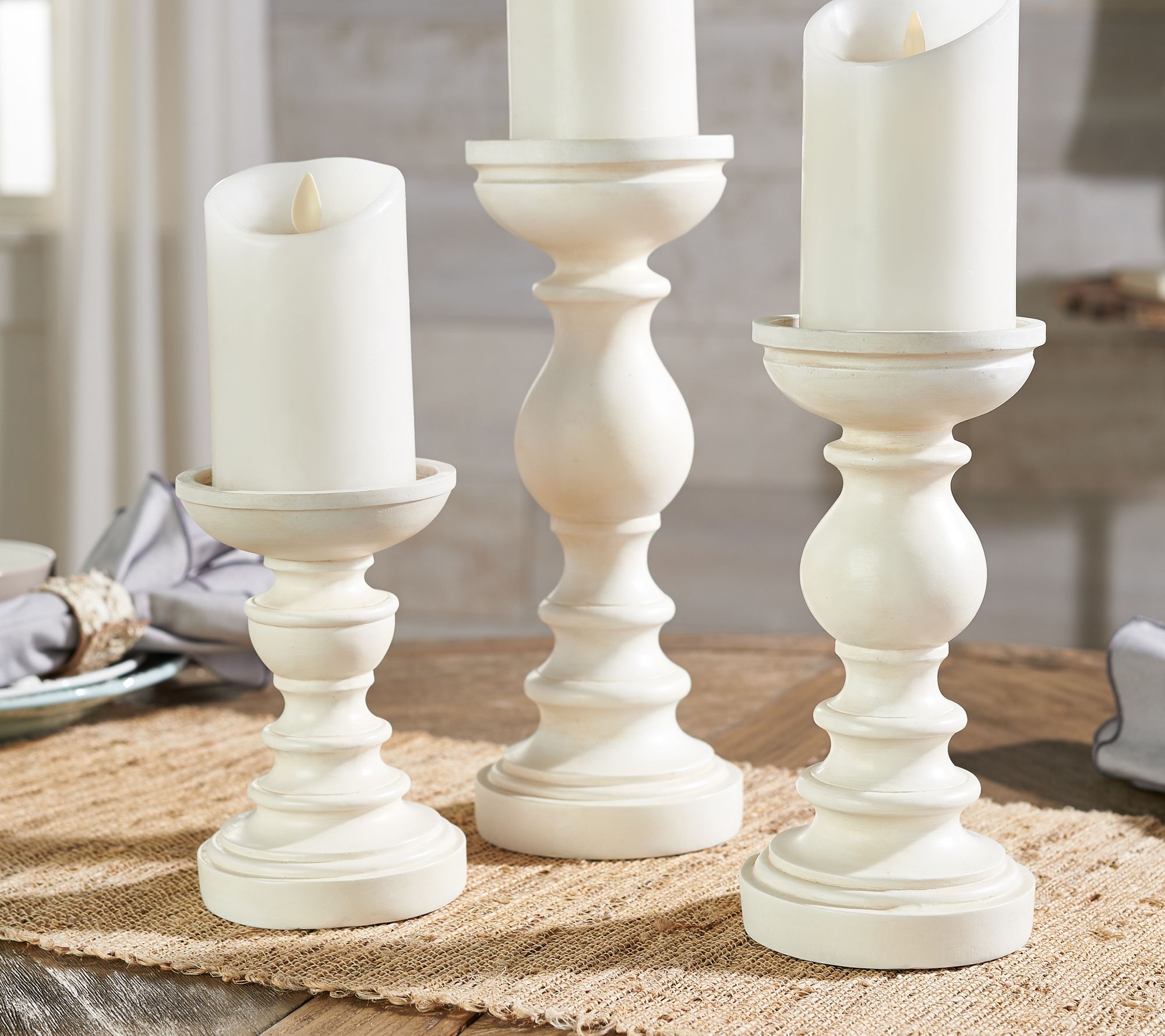 Set of 3 Wood-like Pedestal Candle Holders by Valerie