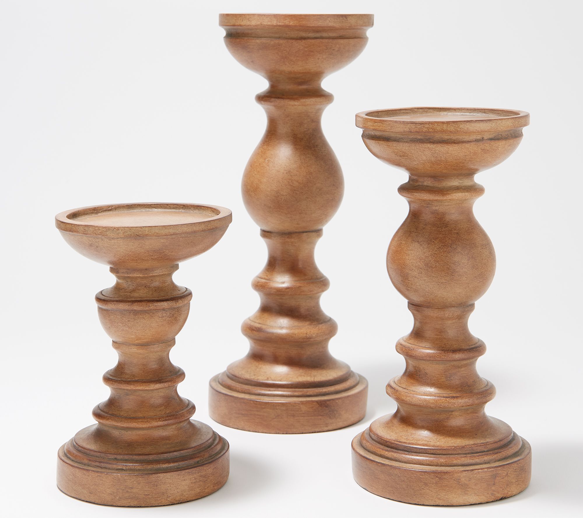 Set of 3 Wood-like Pedestal Candle Holders by Valerie