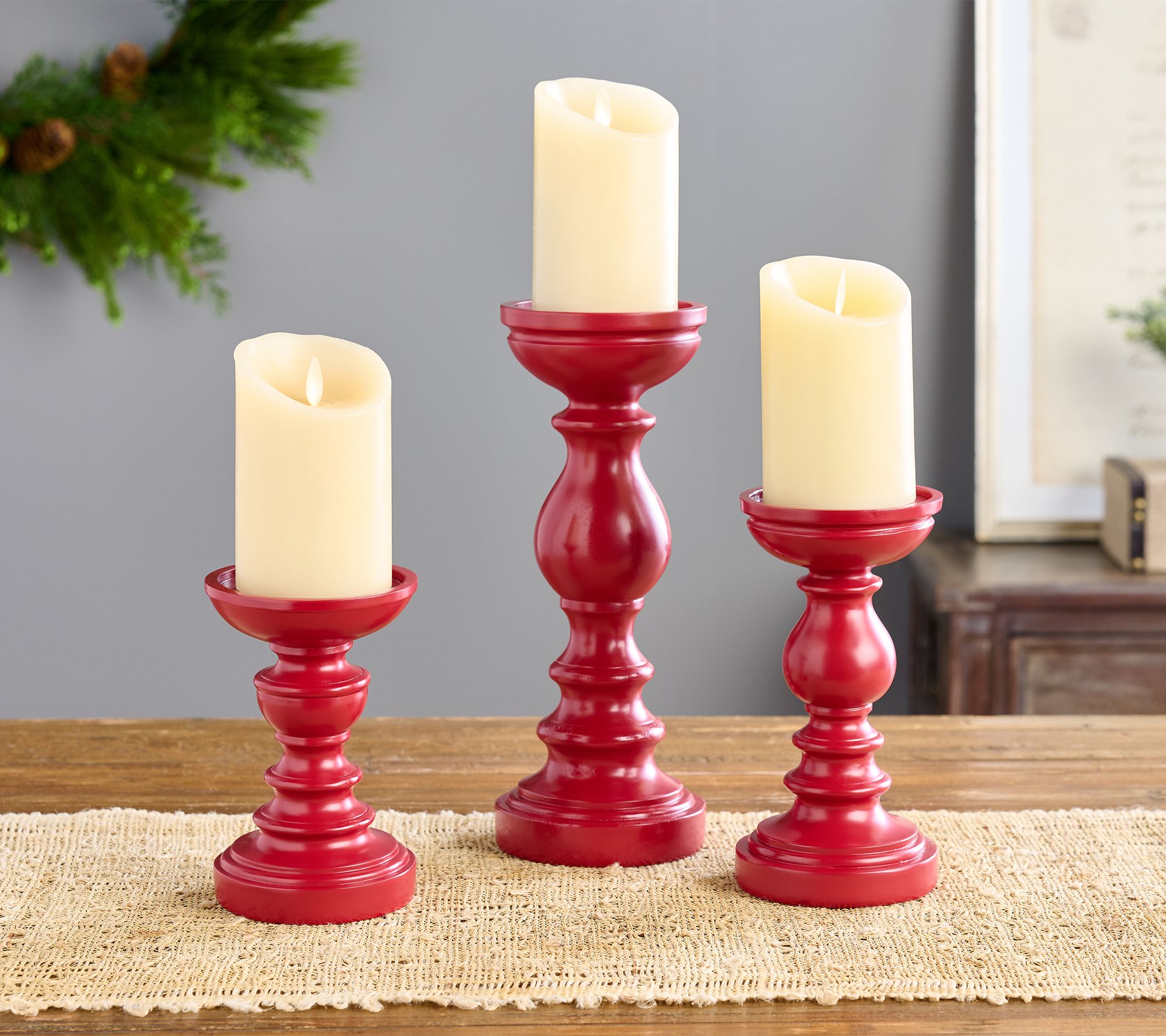 Set of 3 Wood-like Pedestal Candle Holders by Valerie
