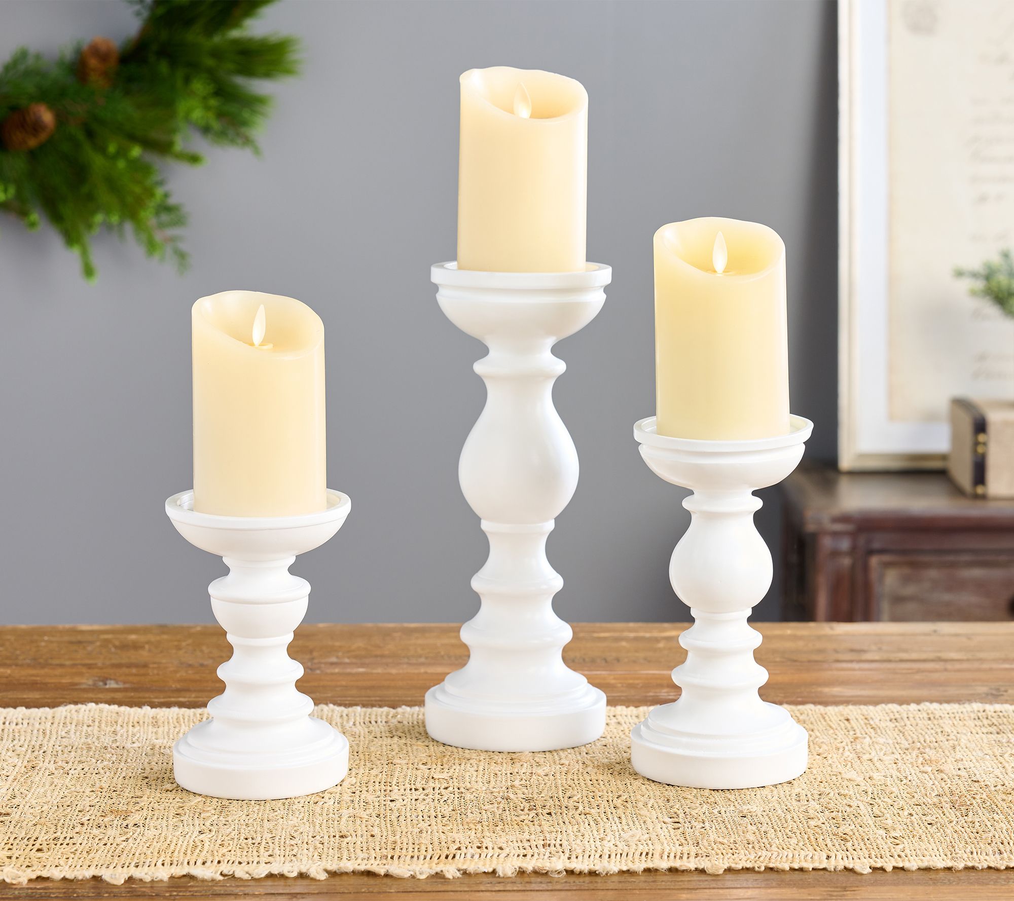 Set of 3 Wood-like Pedestal Candle Holders by Valerie